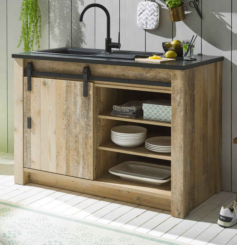 Furn.Design Spülenunterschrank Stove (Küchenschrank in Used Wood Vintage, B x H ca. 133 x 93 cm) für Spüle oder Ceranfeld
