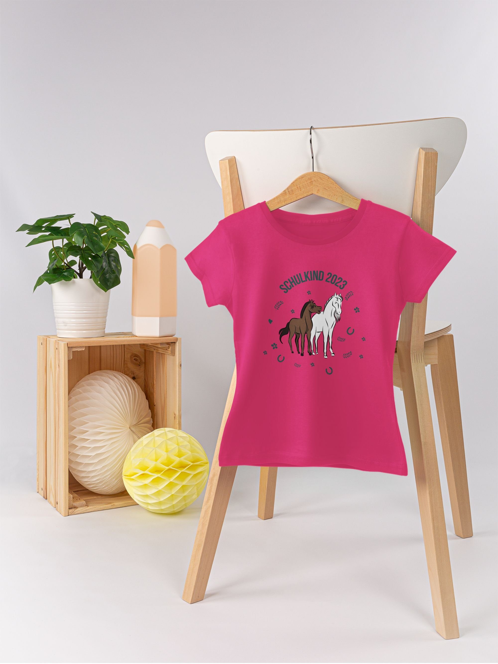 T-Shirt Mädchen Pferde Shirtracer 2023 1 Einschulung Schulkind Fuchsia