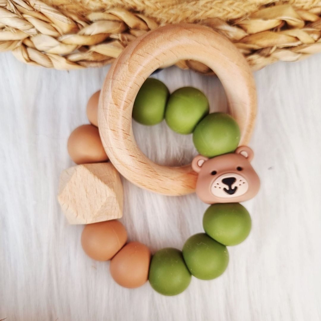 suebidou Beißring Baby Zahnhilfe aus Naturholz und Silikon, nachhaltig, kreativ