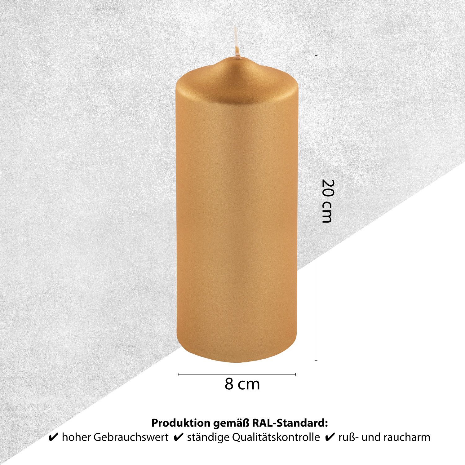 Fink Stumpenkerze FINK Stumpenkerze Candle - gold - H. 20cm x D. 8cm (1 Stück)