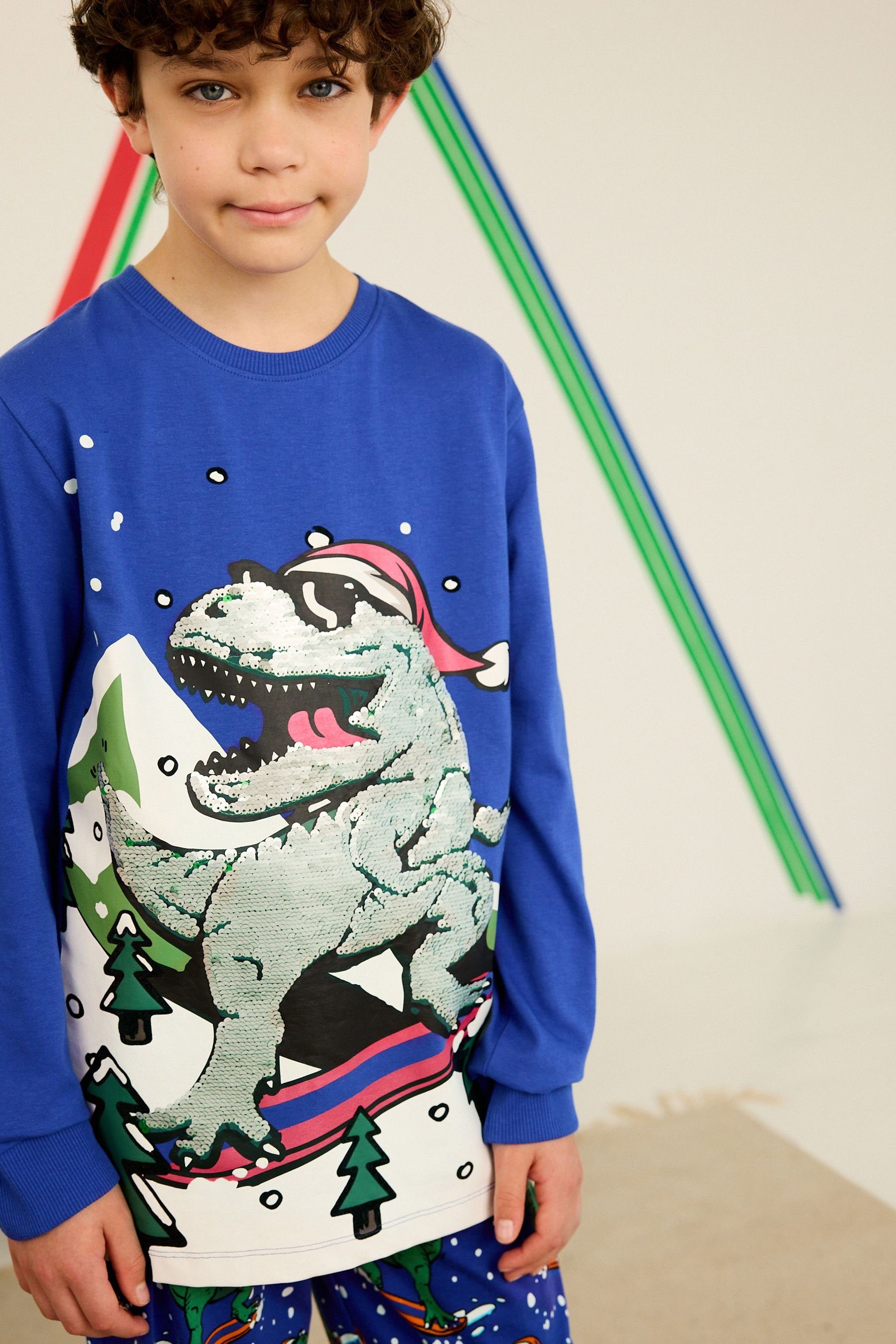 Weihnachtlicher Pyjama tlg) Pyjama Blue Dinosaur (2 Next Navy