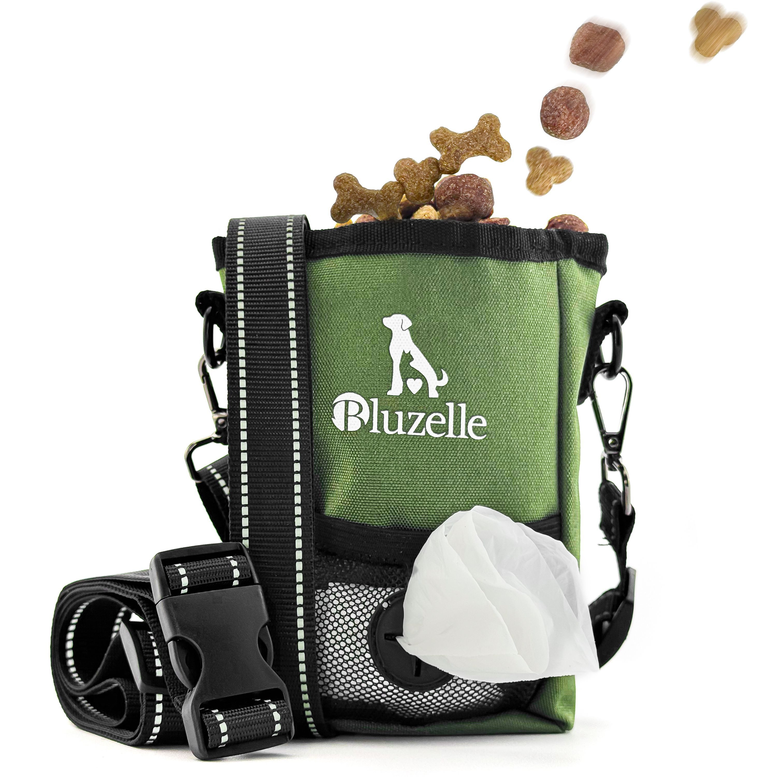 Bluzelle Leckerlibeutel, Leckerli Tasche für Hunde / Inhalt 650ml / Magnetverschluss / mit Gurt
