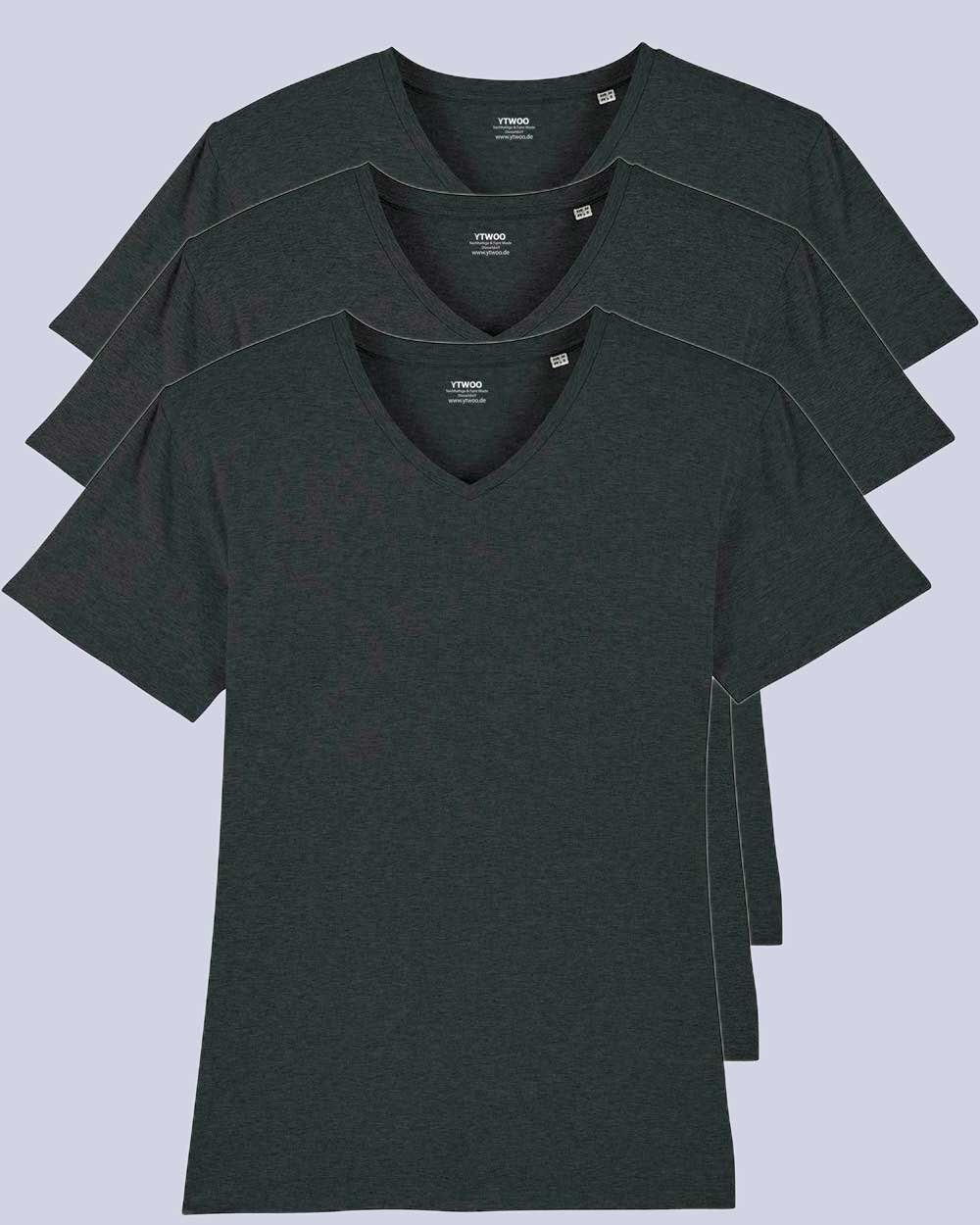 YTWOO T-Shirt 3er Pack V T-Shirt für Männer, Fair & Nachhaltig (Spar-Set, 3er Pack) Dark Heather Grey