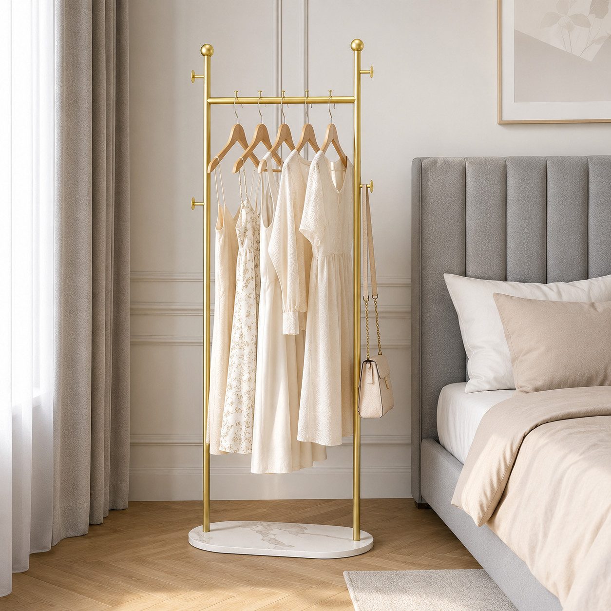 Fine Life Pro Kleiderständer Kleiderständer, 66,93 × 17,72 IN, goldfarben, Marmor-Optik-Basis, multifunktionaler Kleiderständer, für Schlafzimmer, Eingangsbereiche