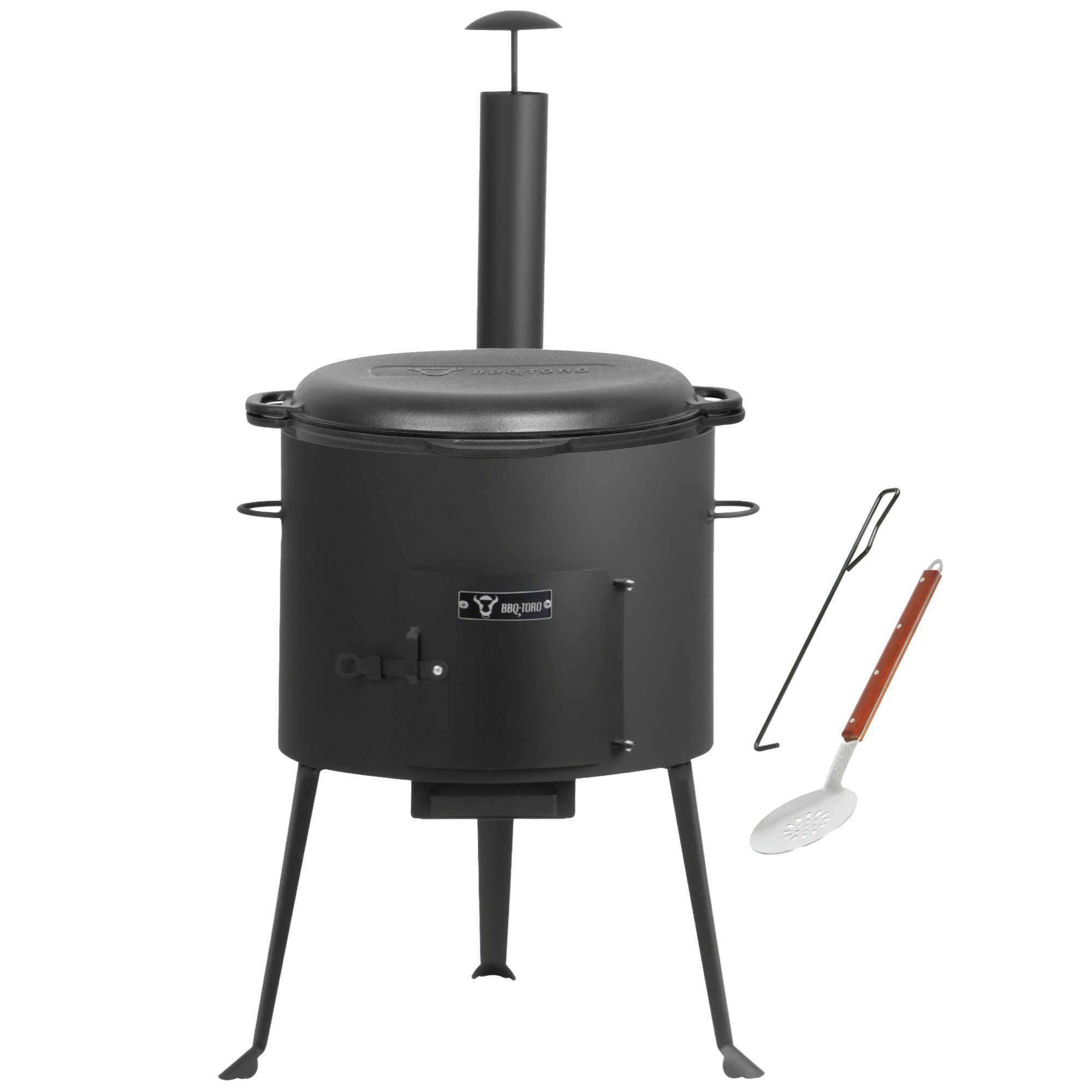 BBQ-Toro Feuerstelle Gusseisen Kazan 16 L mit Kazan Ofen Ø 44 cm, Gusstopf mit Deckel