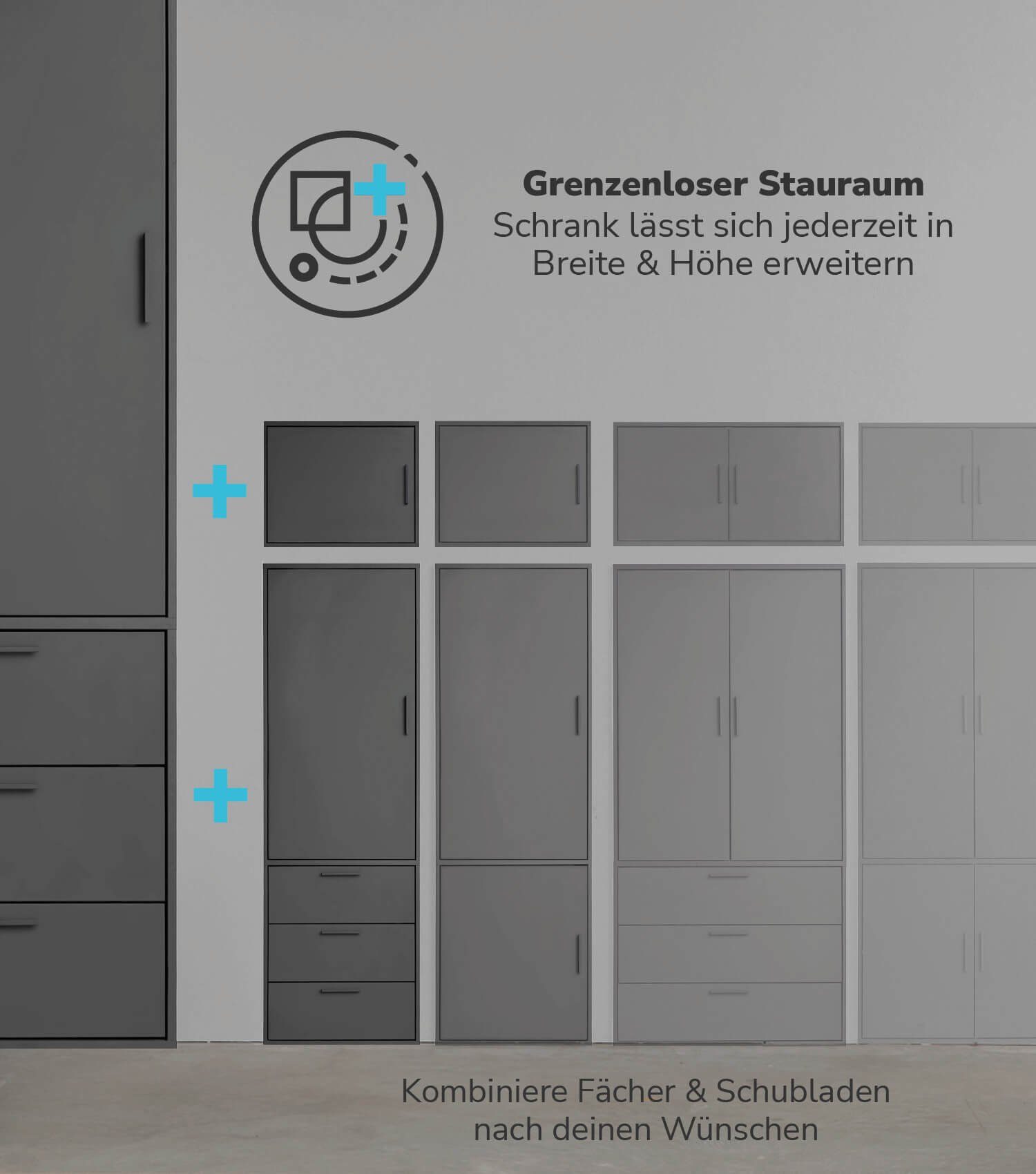 mokebo Kleiderschrank Der Grenzenlose (2-Türig & 3 Schubladen) Garderobenschrank, Schlafzimmerschrank oder Schrank klein in Schwarz
