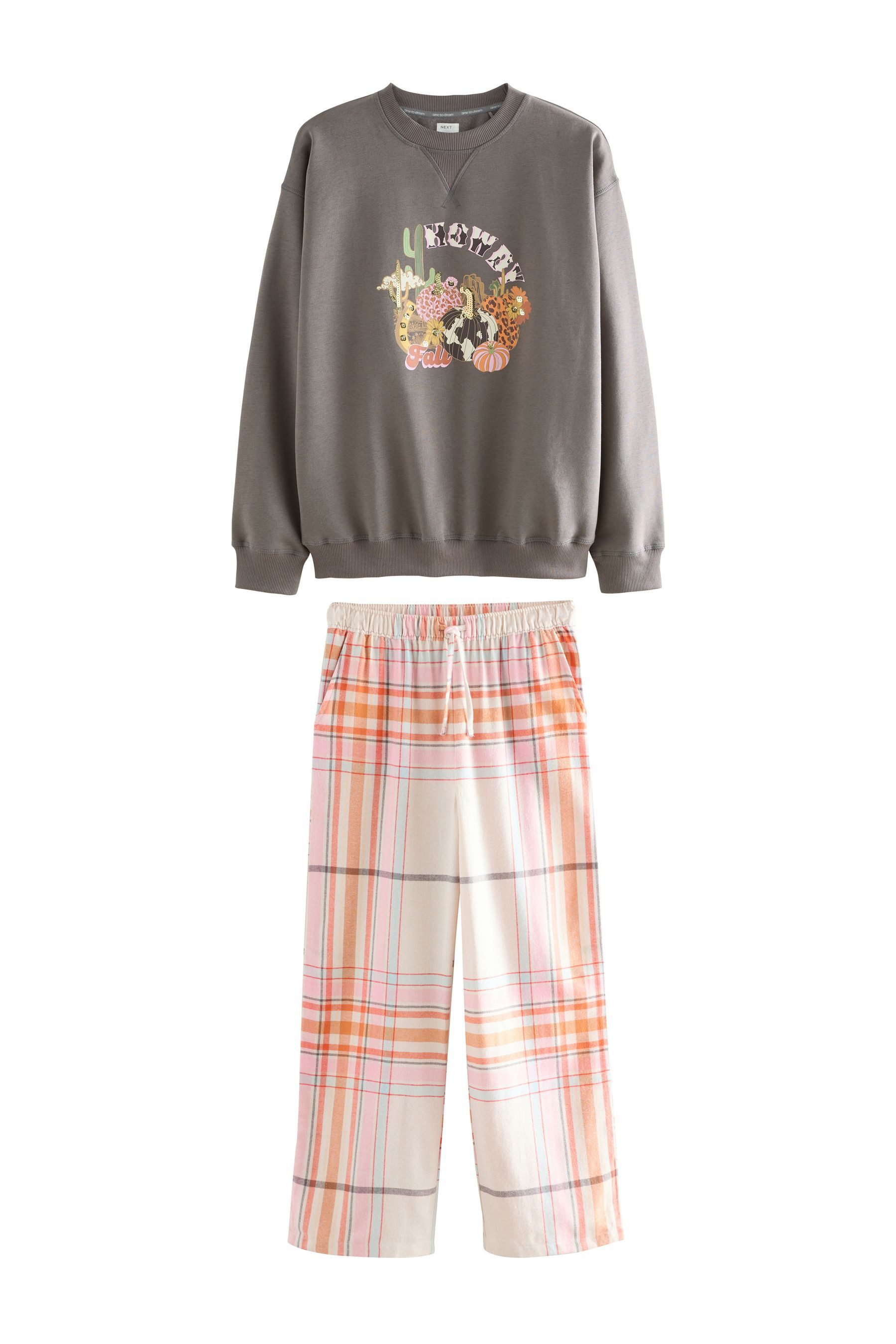 Next Pyjama Schlafanzug aus Flanell mit Sweatshirt (2 tlg) günstig online kaufen