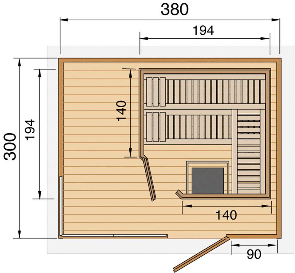 weka Saunahaus Cubilis, BxTxH: 388 x 314 x 249 cm, 68 mm, (Set) 7,5 kW Bio-Ofen mit digitaler Steuerung