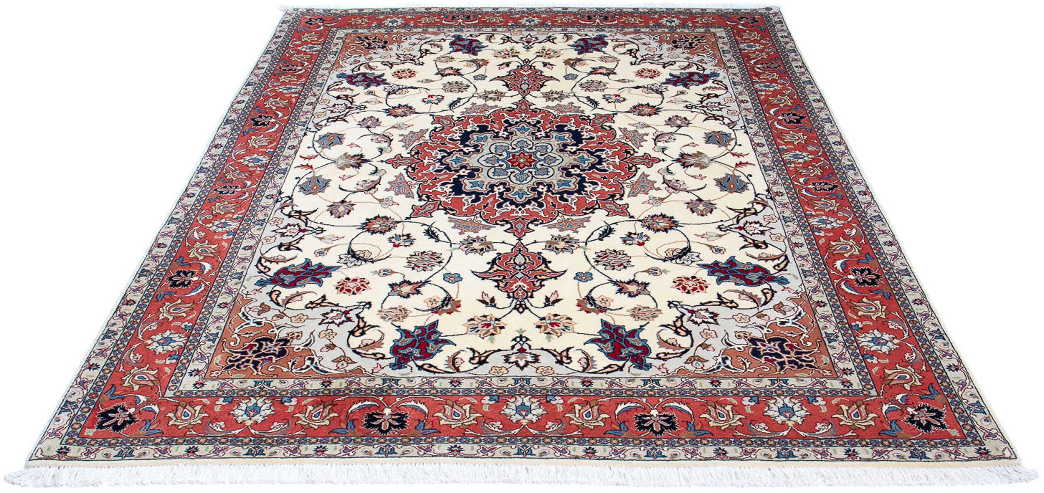 Orientteppich Perser - Täbriz - Royal - 198 x 151 cm - beige, morgenland, rechteckig, Höhe: 7 mm, Wohnzimmer, Handgeknüpft, Einzelstück mit Zertifikat