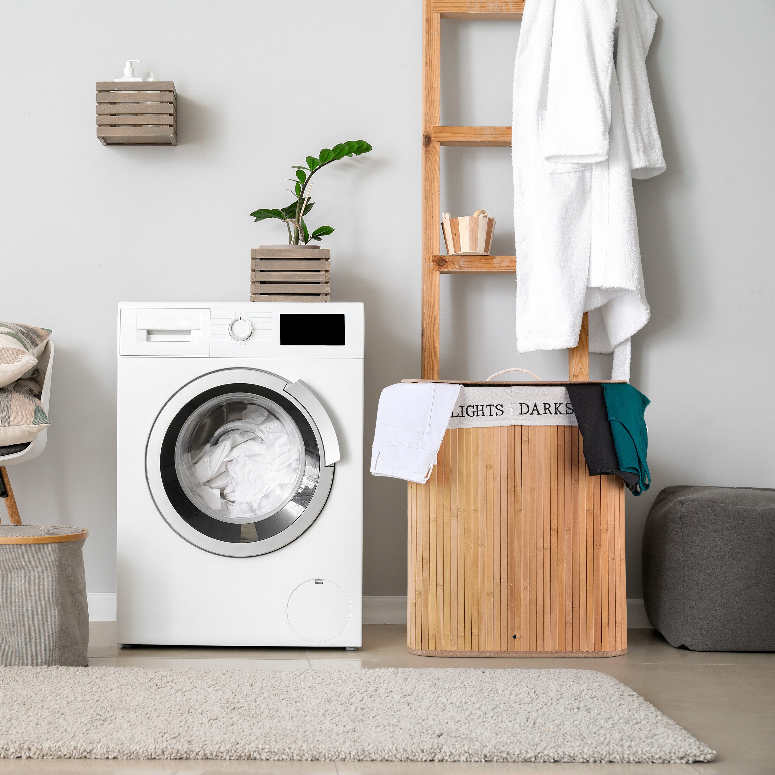relaxdays Wäschekorb Bambus Wäschekorb mit 2 günstig online kaufen