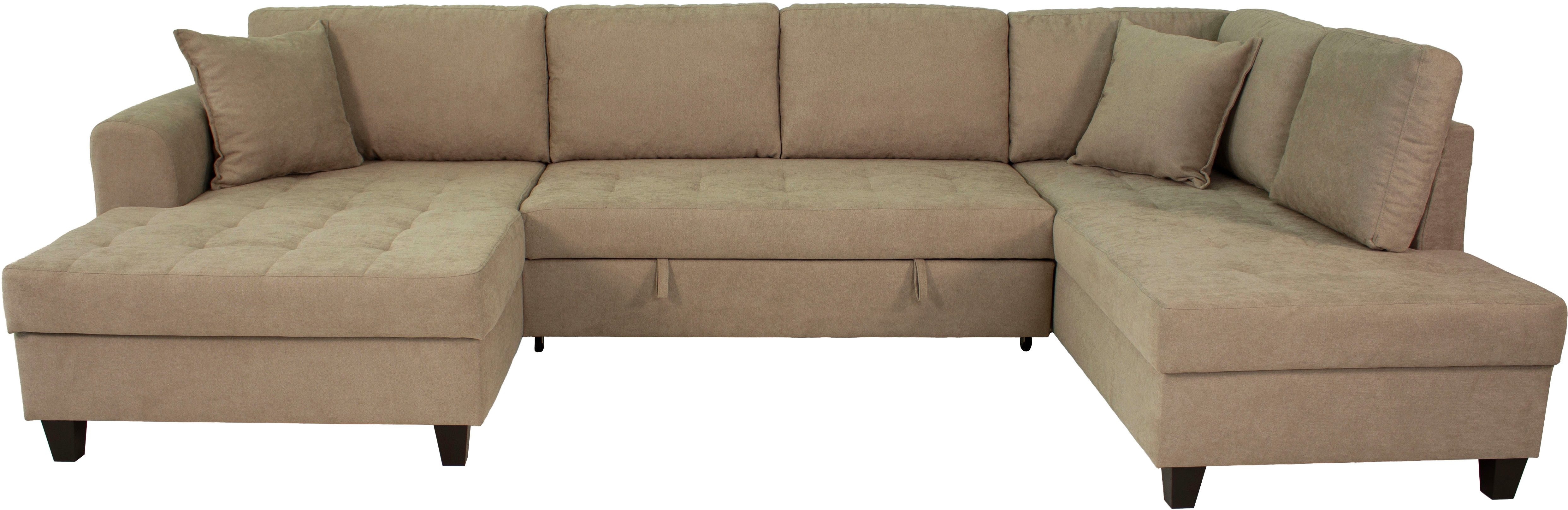 Trends by HG Wohnlandschaft Moritz U-Form, B: 324 cm, mit Schlaffunktion, Bettkasten & Zierkissen