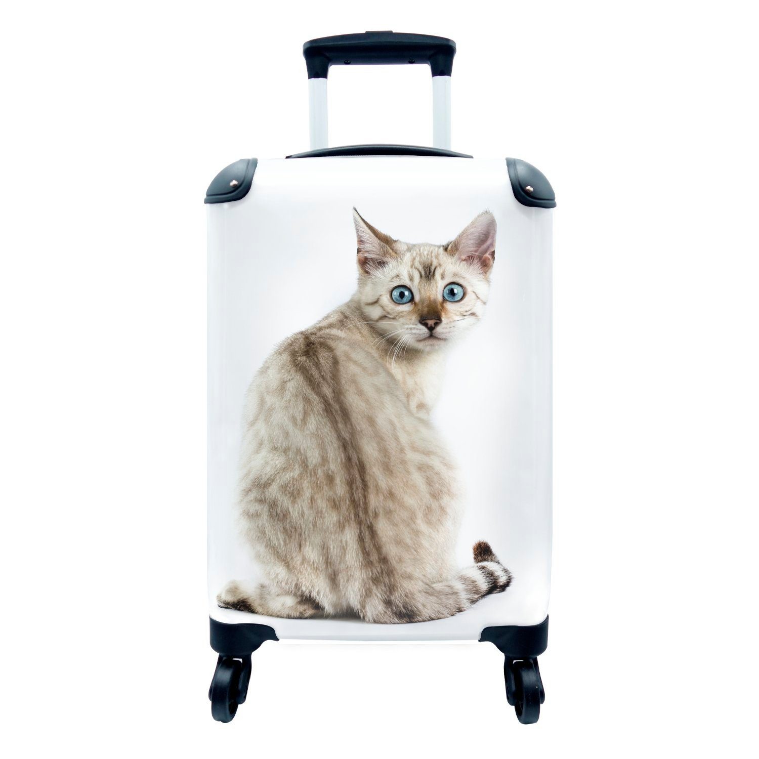 Trolley, für rollen, mit Reisekoffer Handgepäck Reisetasche Rollen, Hintergrund, Ferien, weißem Handgepäckkoffer 4 auf MuchoWow Bengalische Katze