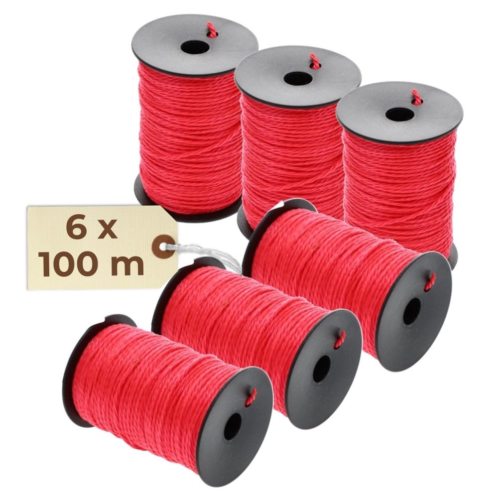 Schlagschnur Maurerschnur rot 6er Set Richtschnur 6 x 100 m 2 mm reißfeste Schnur