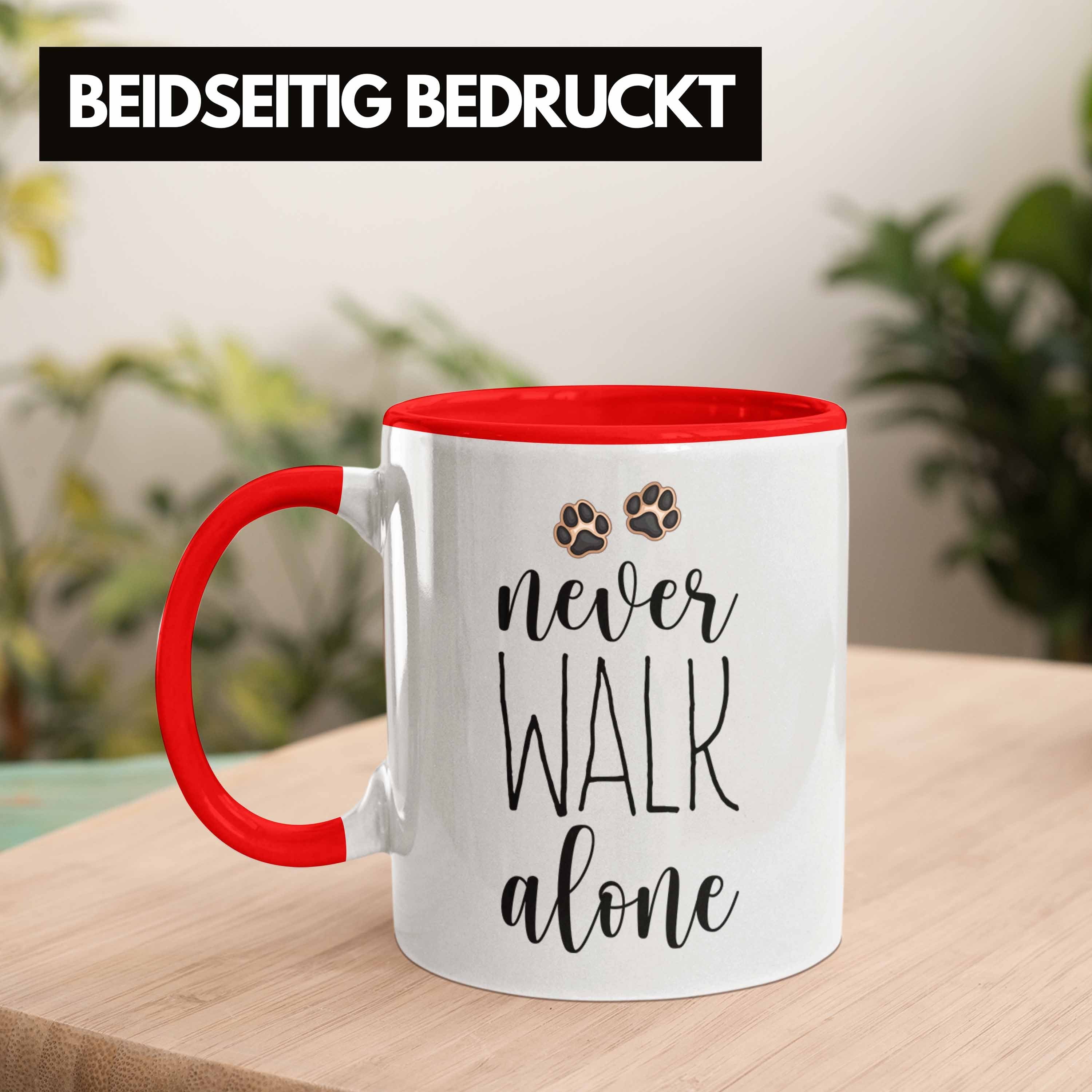 Hundebesitzer Kaffee Tasse Tasse Geschenk Frauchen Herrchen Walk Rot Alone Never Trendation