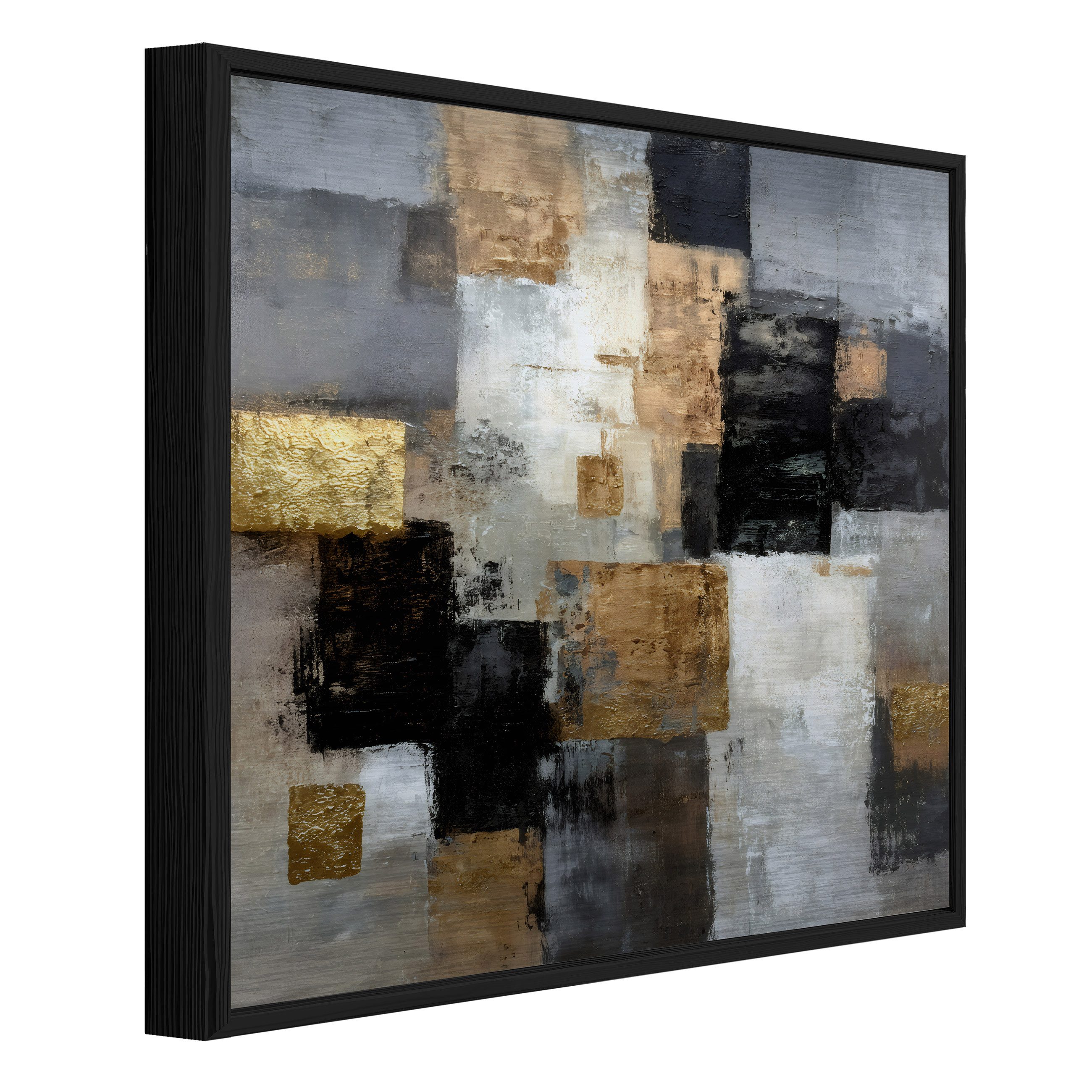 Wallarena Metallbild Abstrakt grau gold Wanddeko Bilder mit Rahmen Wohnzimmer, Abstrakt (Packung, 1 St), Bilder mit Rahmen Metallbilder Modern Wanddeko gross XXL