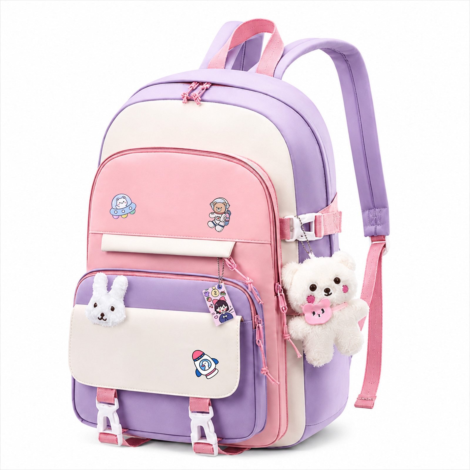 MOPUEA Schulrucksack Schulrucksack mit Laptopfach, leicht, wasserabweisend, gepolstert (Rucksack-Set, 1 Rucksack mit mehreren Fächern und gepolstertem Rücken), Leicht, wasserabweisend, atmungsaktiv, mit Trolleyband