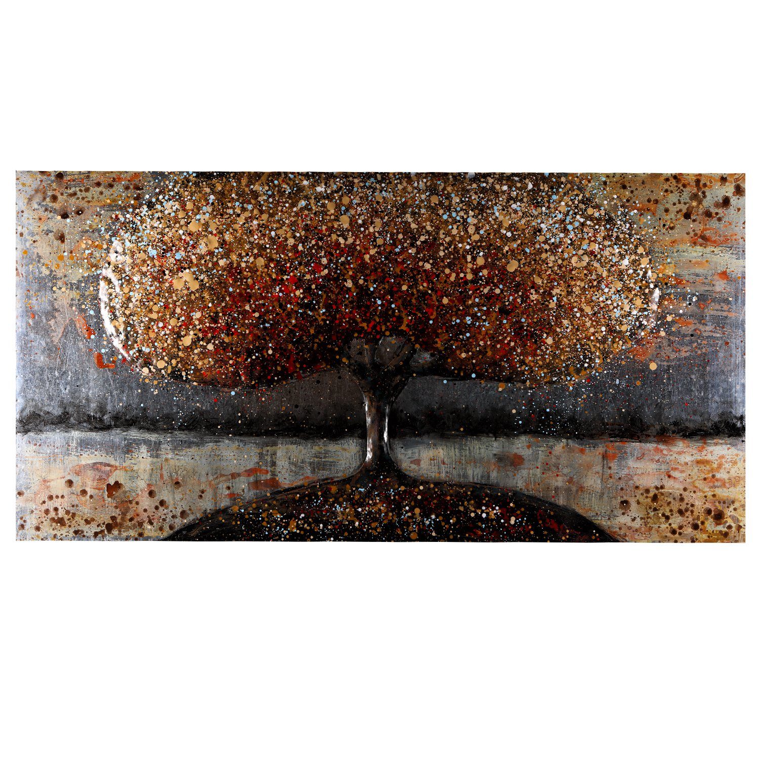 Home4Living Metallbild Wandbild 3D handmade 140x70cm, Herbstbaum, 3D Optik