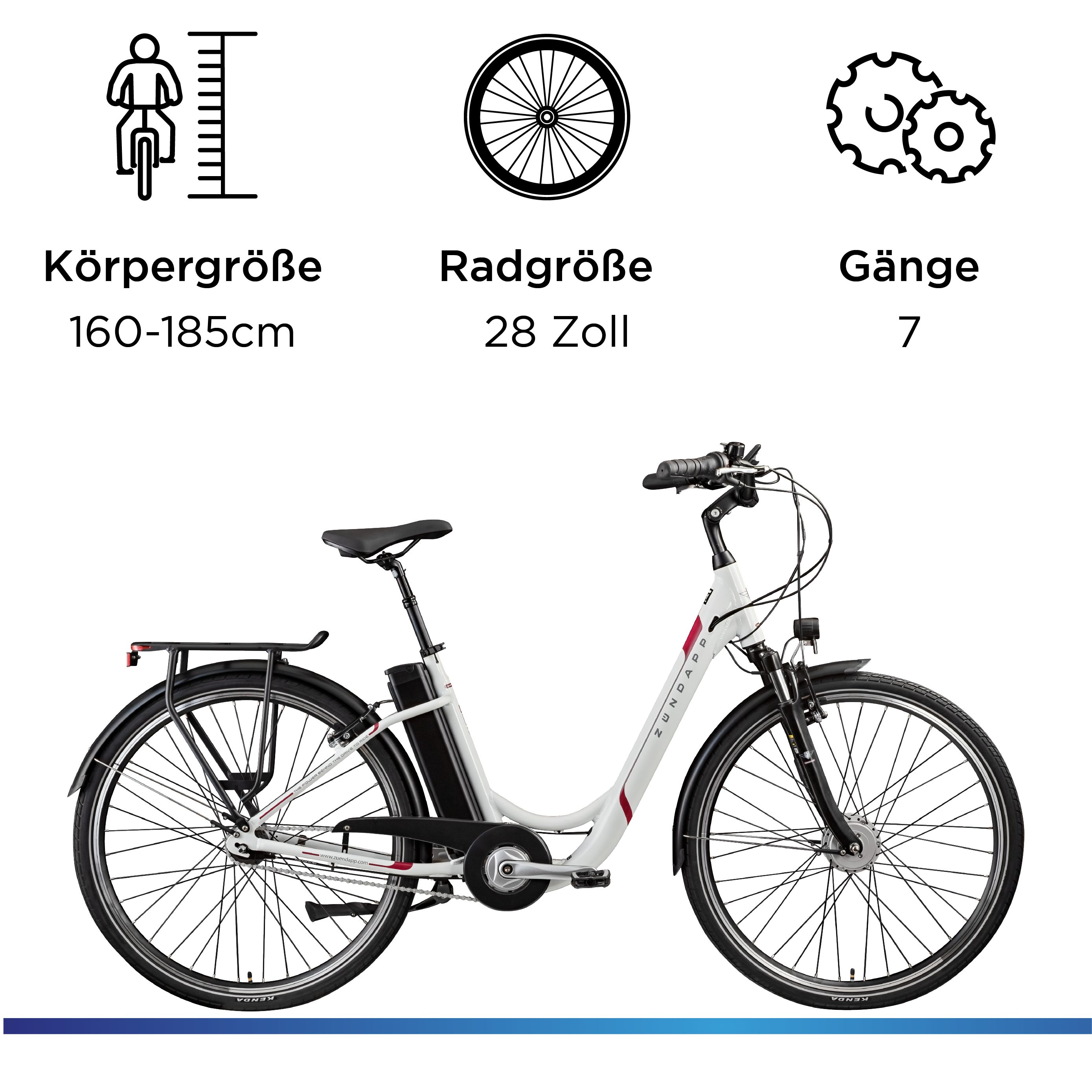 Zündapp E-Bike Cityrad Z517, 7 Gang, Nabenschaltung, Frontmotor, 531 Wh, E Bike Damenfahrrad 28 Zoll 155 - 190 cm mit 7 Gang Nabenschaltung