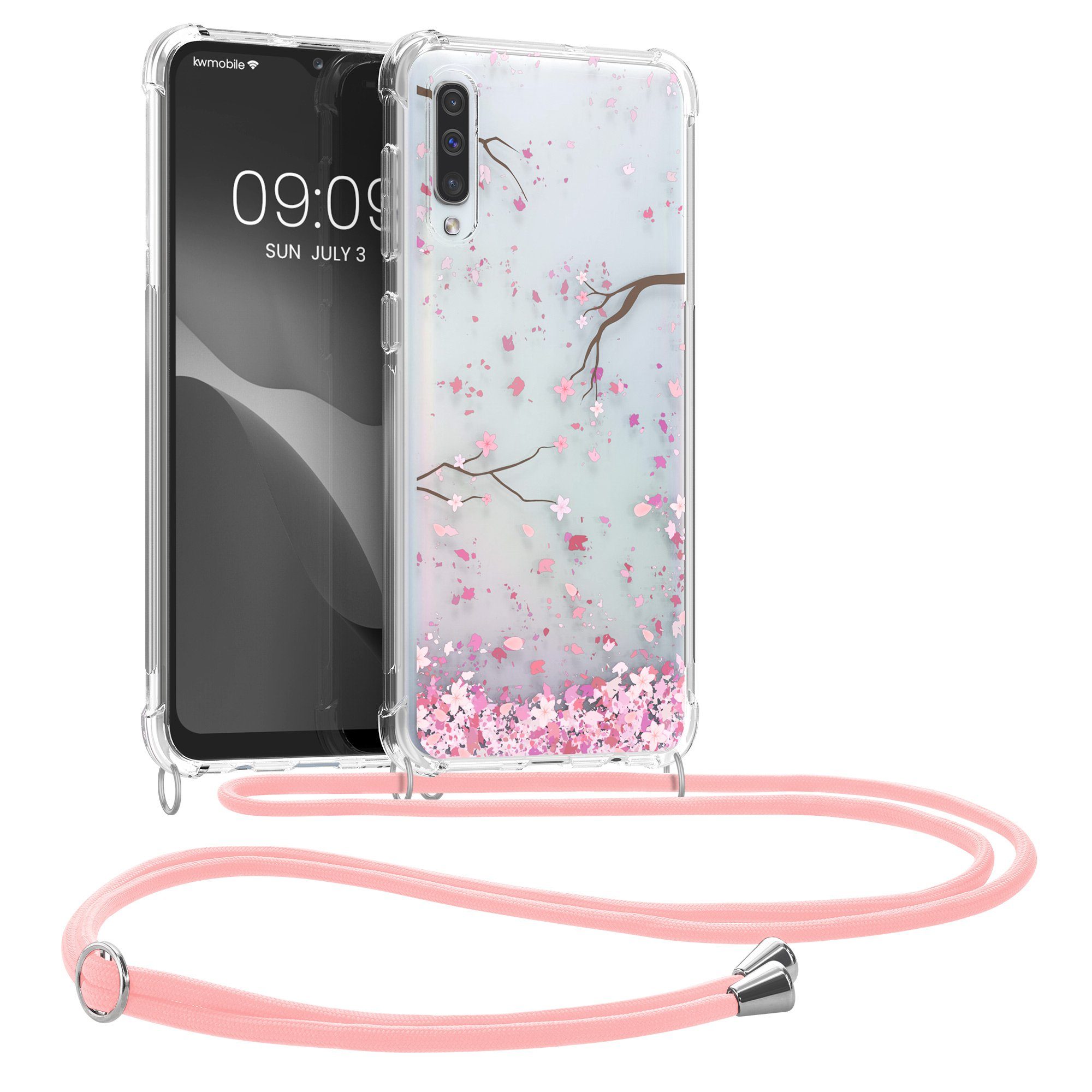 kwmobile Handyhülle Hülle für Samsung Galaxy A50, Silikon Handyhülle mit Kette - Handykette Handyband