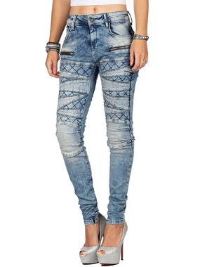 Cipo & Baxx Slim-fit-Jeans Damen Hose BA-WD381 Biker Style mit Rautenmuster