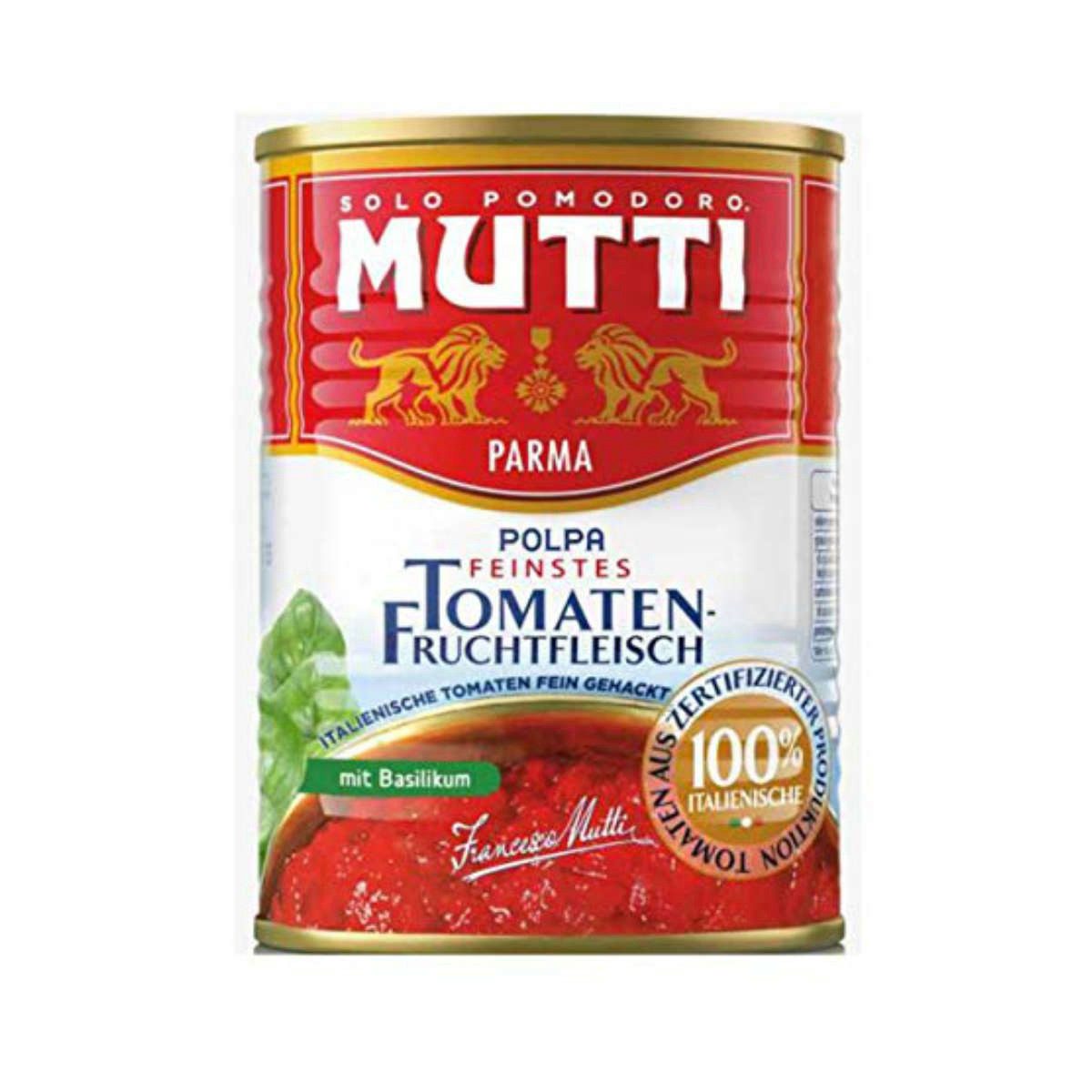 MUTTI Gemüsekonserve, Mutti Polpa Tomatenfruchtfleisch fein gehackt mit Basilikum 400g