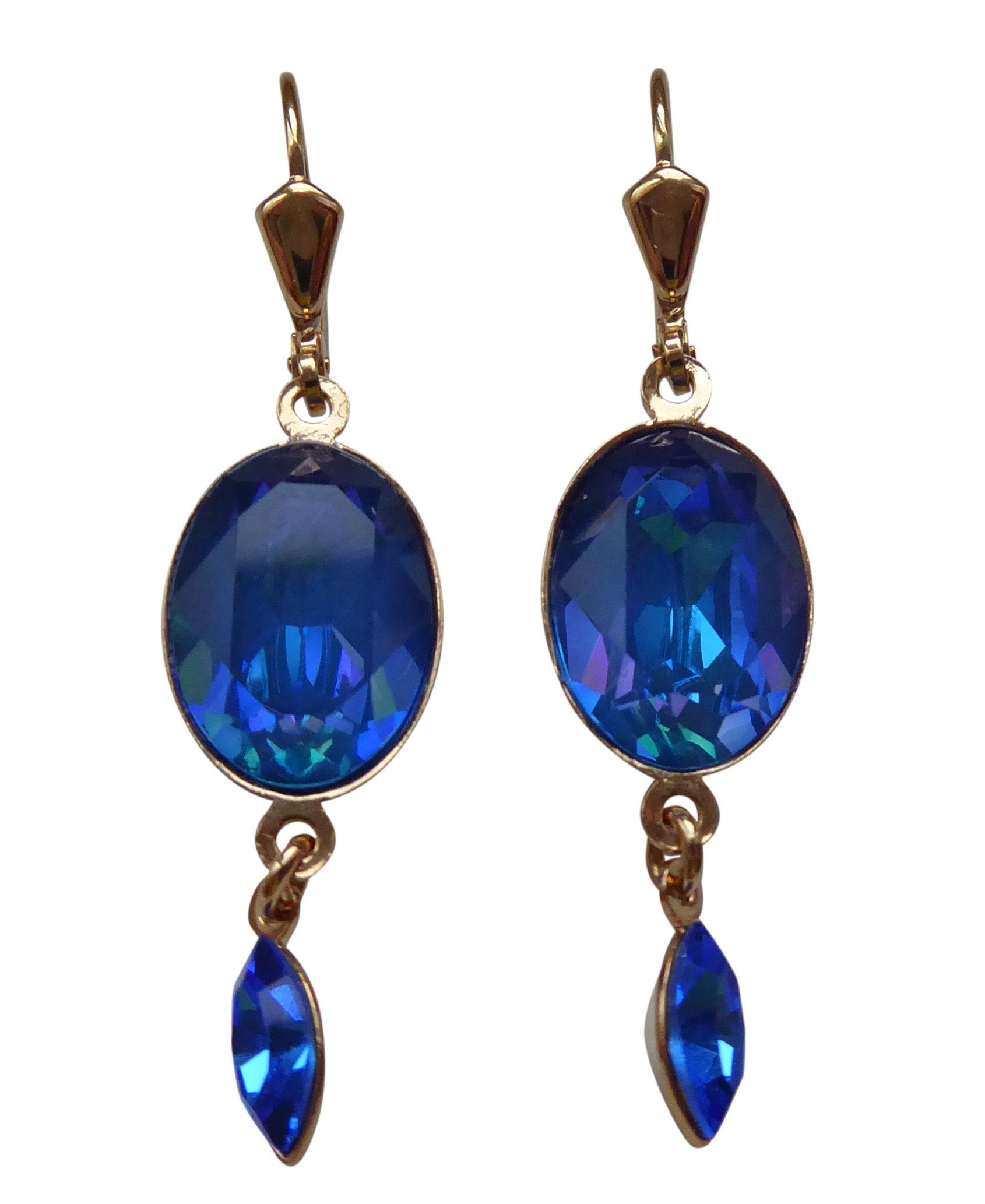 Mugello Paar Ohrhänger Luana blau vergoldet festlich elegant Party Geschenk, Handgefertigter Modeschmuck, made in Germany