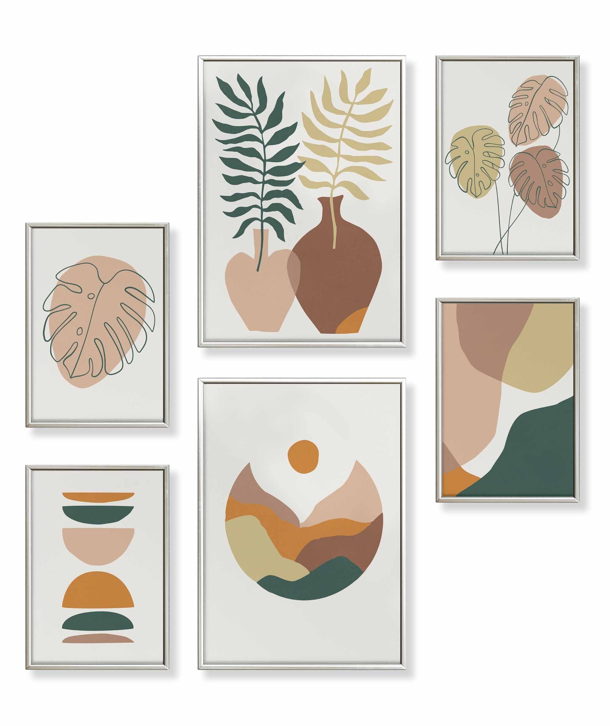 Poster Set als Wohnzimmer Deko, Bilder DINA3 & DINA4, Monstera Abstrakt