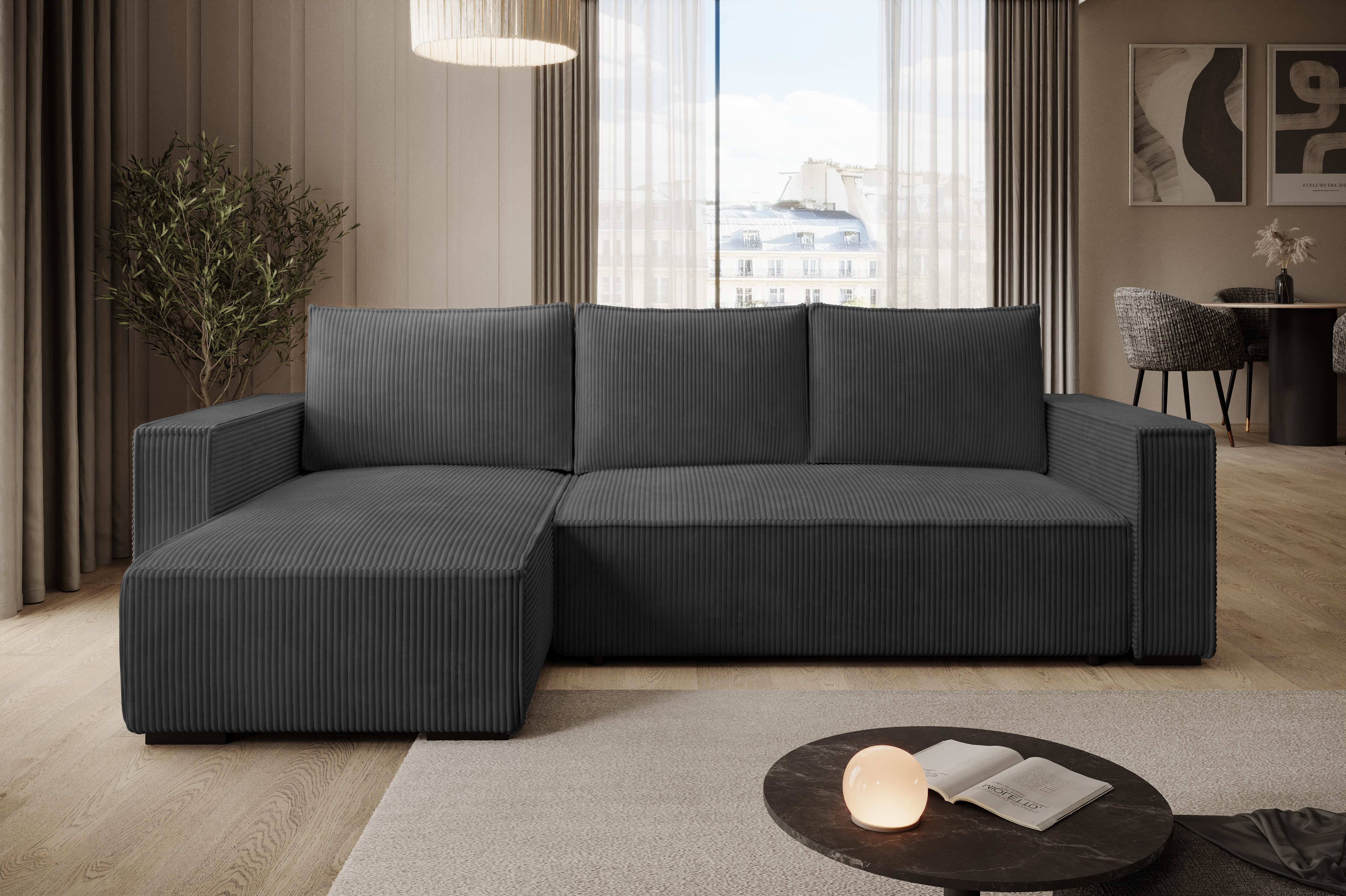 storez24 Ecksofa Letto, mit Bettkasten und Schlaffunktion, Cordstoff, L-Form, bequem