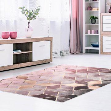 Teppich Vinyl Wohnzimmer Schlafzimmer Flur Küche 3D Abstrakt, Bilderdepot24, rechteckig - rosa glatt, nass wischbar (Küche, Tierhaare) - Saugroboter & Bodenheizung geeignet