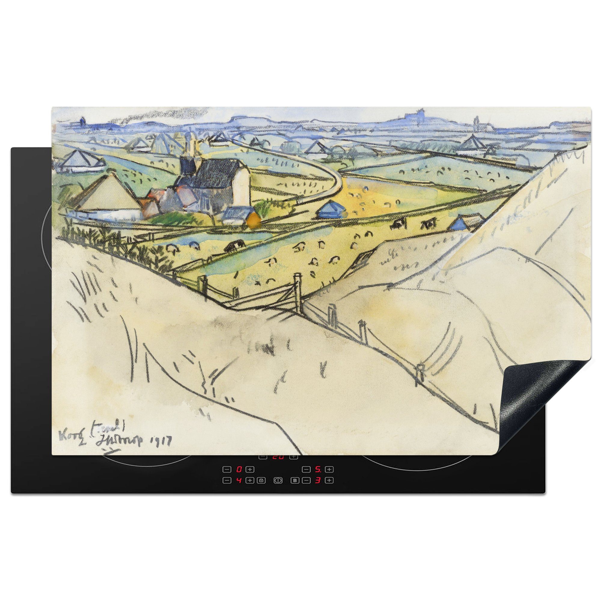 MuchoWow Herdblende-/Abdeckplatte Blick von den Dünen auf Texel - Gemälde von Jan Toorop, Vinyl, (1 tlg), 81x52 cm, Induktionskochfeld Schutz für die küche, Ceranfeldabdeckung