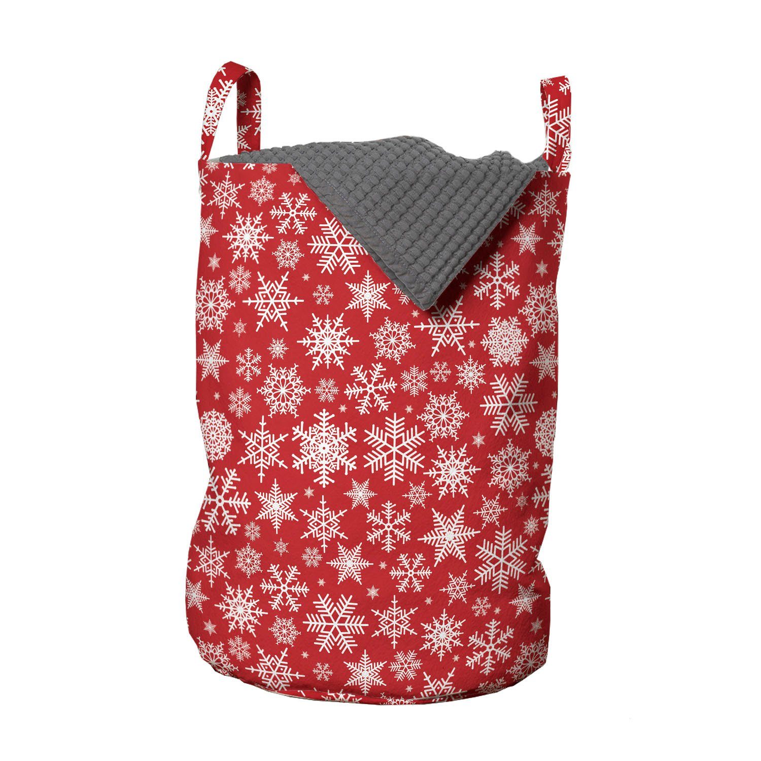 Abakuhaus Wäschesäckchen Wäschekorb mit Griffen Kordelzugverschluss für Waschsalons, rot Verschiedene Schneeflocke-Winter