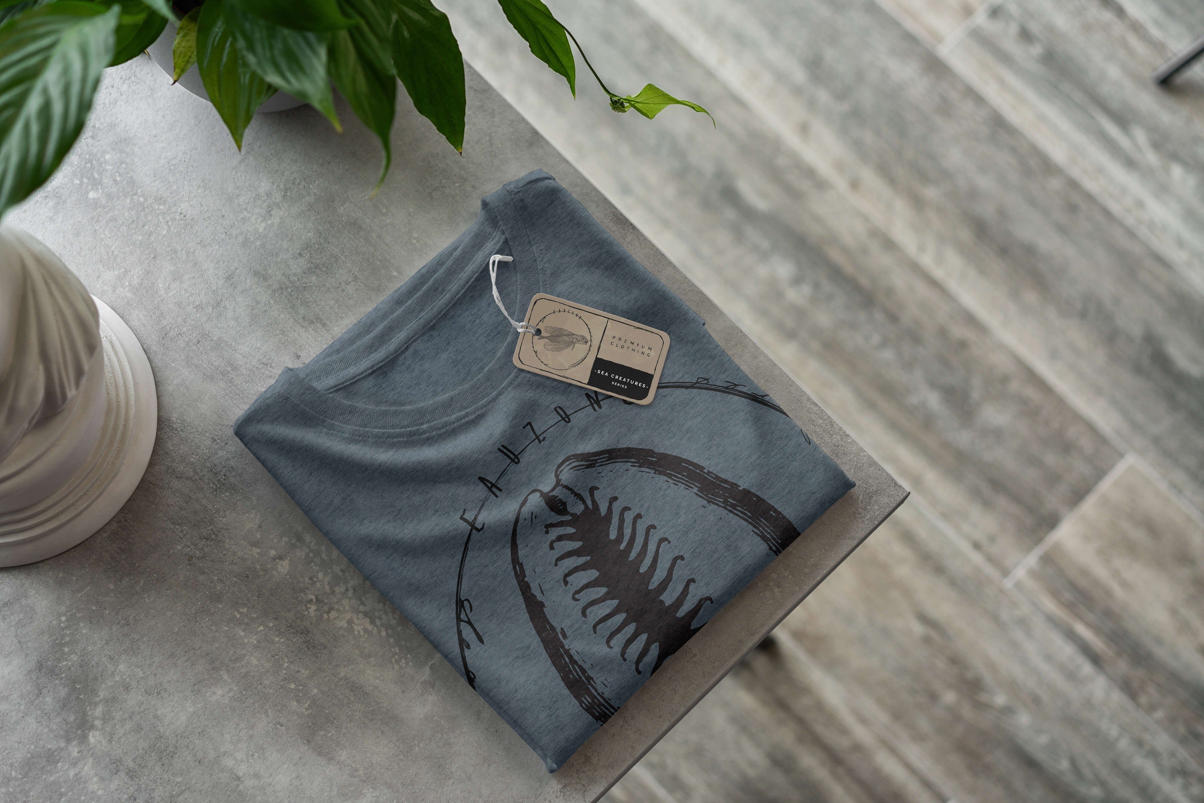Sinus Art T-Shirt T-Shirt Tiefsee Sea sportlicher Sea feine Creatures, - Schnitt Fische und Indigo / Struktur 018 Serie