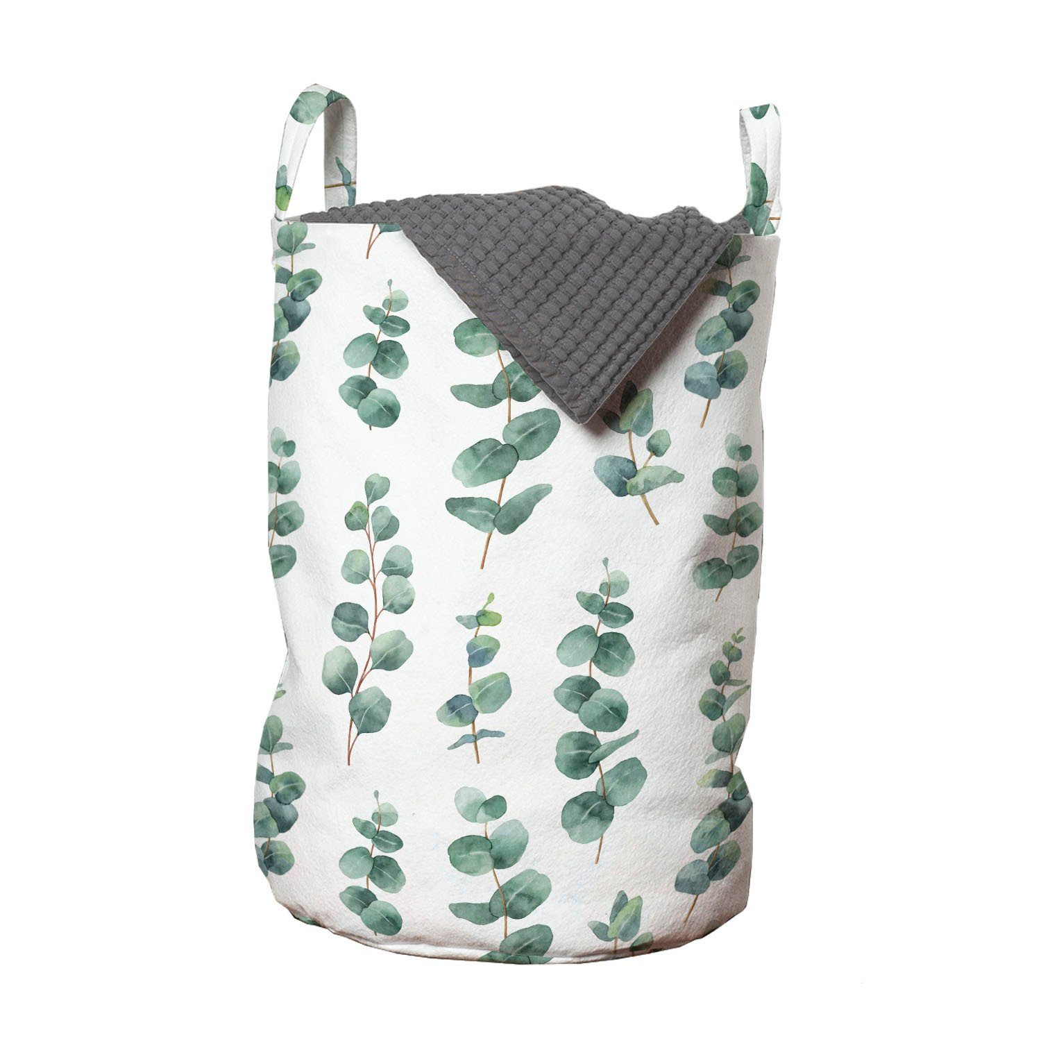 Abakuhaus Wäschesäckchen Wäschekorb mit Griffen Kordelzugverschluss für Waschsalons, Eukalyptus Aquarell wie Blätter