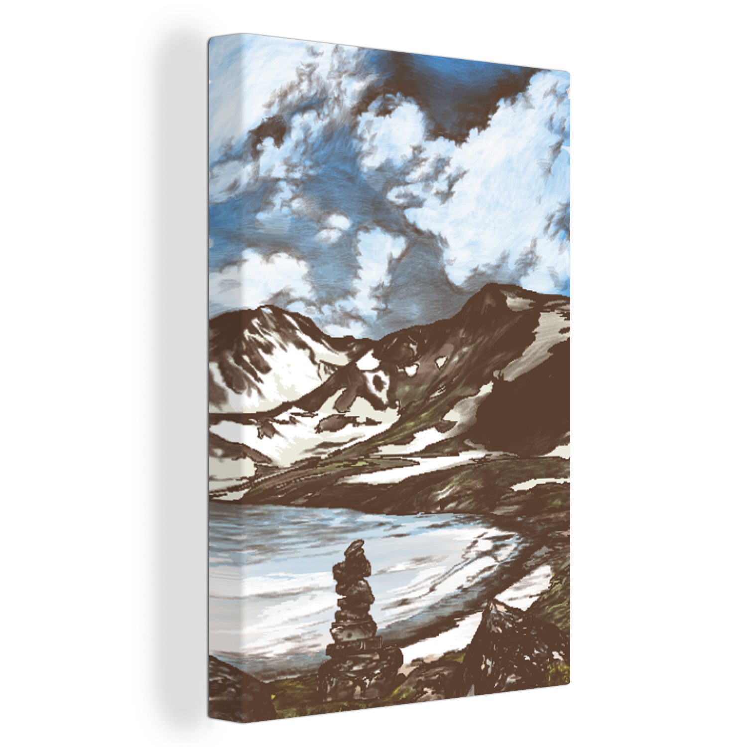 OneMillionCanvasses® Leinwandbild Berg - Meer - Himmel, (1 St), Leinwandbild fertig bespannt inkl. Zackenaufhänger, Gemälde, 20x30 cm