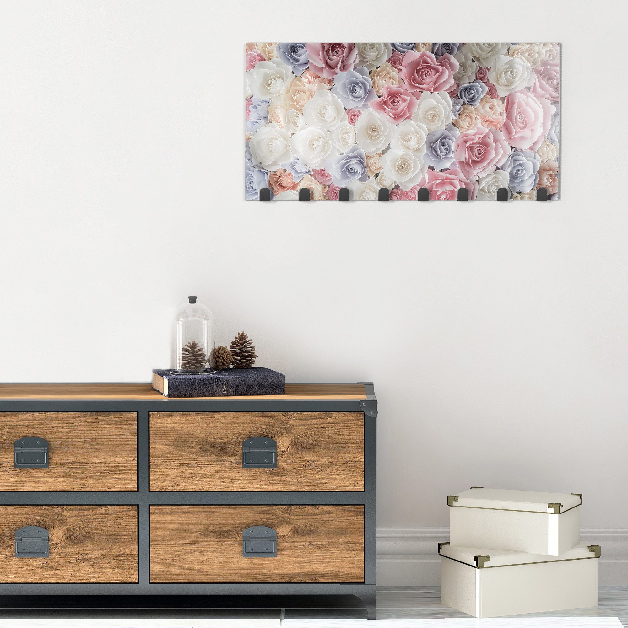 DEQORI Kleiderhaken 'Sanfte Pastell Rosen', Glas Garderobe Paneel magnetisch beschreibbar