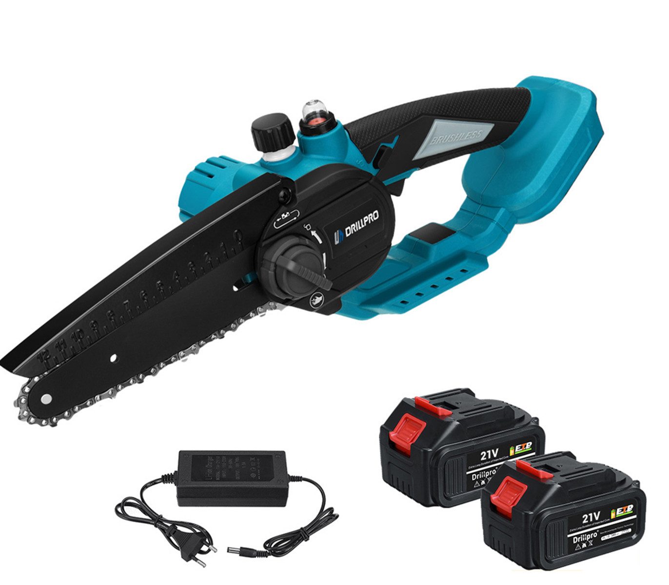 AUDEW Akku-Kettensäge, 6 Zoll 3000W Bürstenlos Kettensäge elektrokettensäge mit 2 Akku