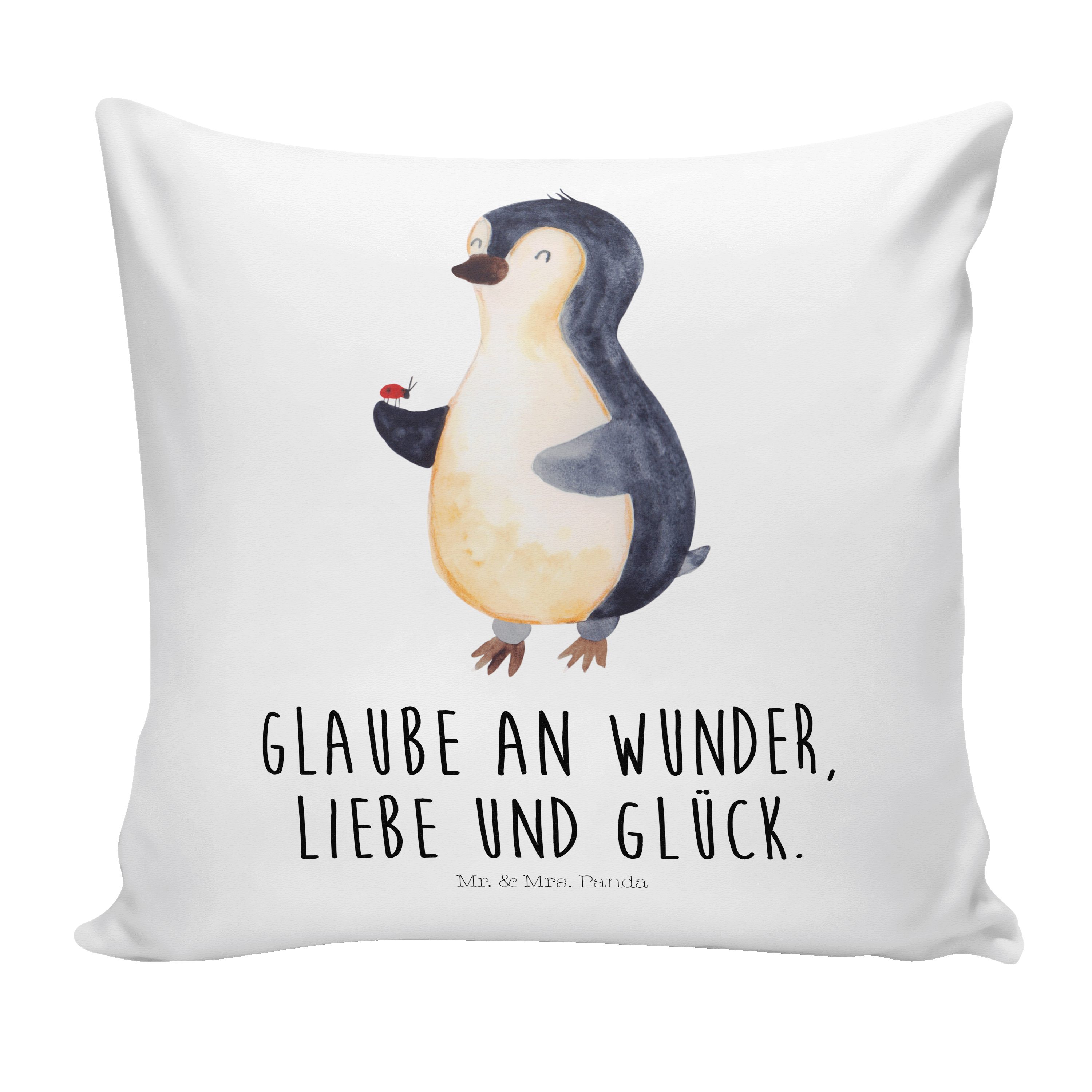 Mr. & Mrs. Panda Dekokissen Pinguin Marienkäfer - Weiß - Geschenk, Dekokissen, Kopfkissen, Kissen