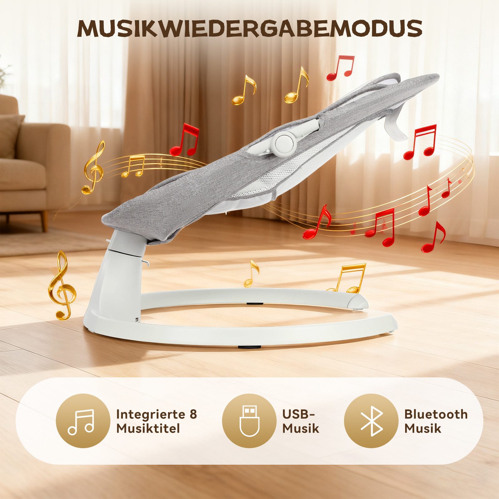 oyajia Baby Bouncer Electric Baby Swing Bluetooth Music, with 5 Speeds of Swing, Mosquito Net, Remote Control, max. 9kg