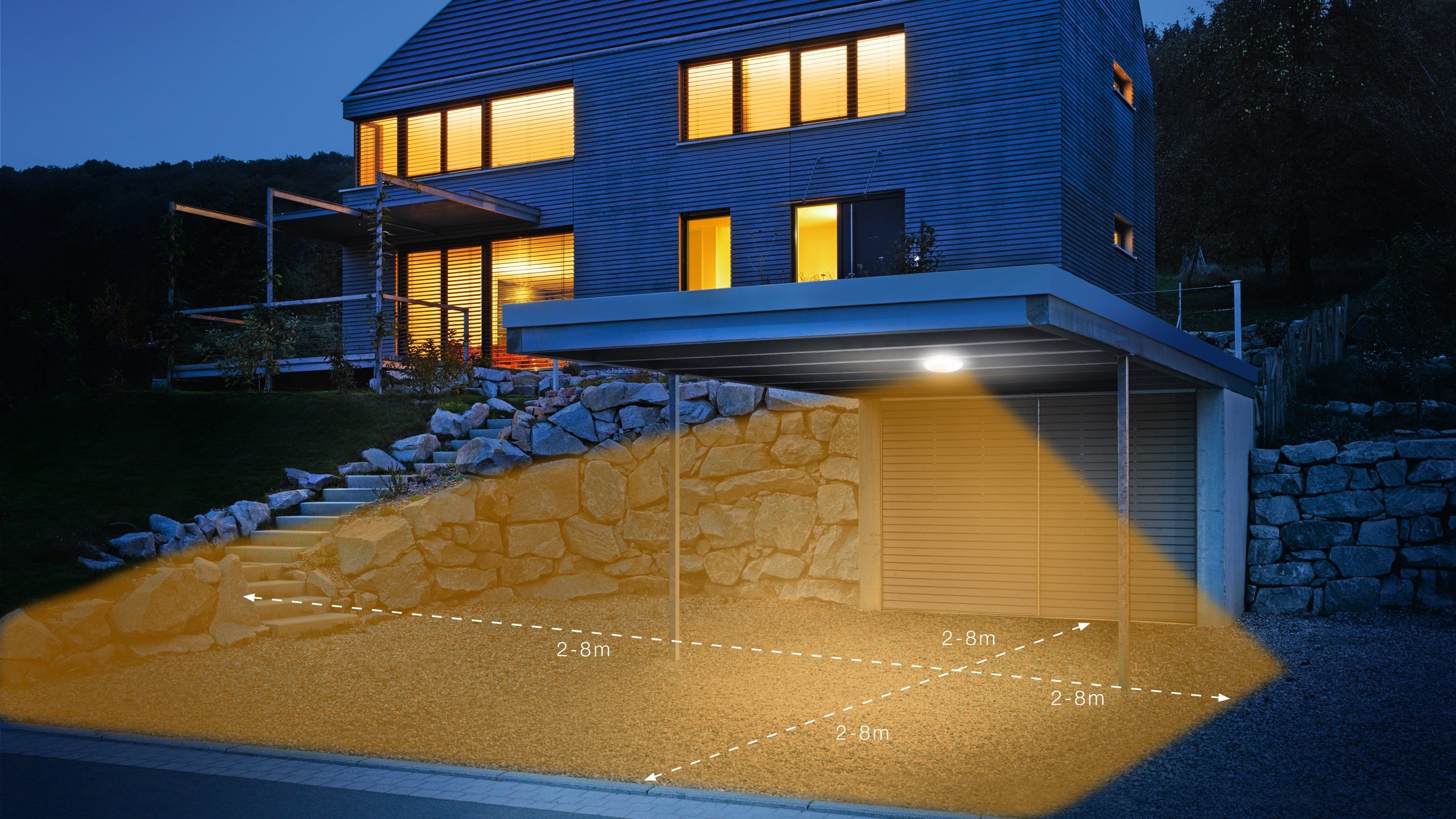 steinel LED Außen-Deckenleuchte DL Vario Quattro S, LED fest integriert, warmweiß, 360° Bewegungsmelder, Nachtlicht, schlagfest, rund