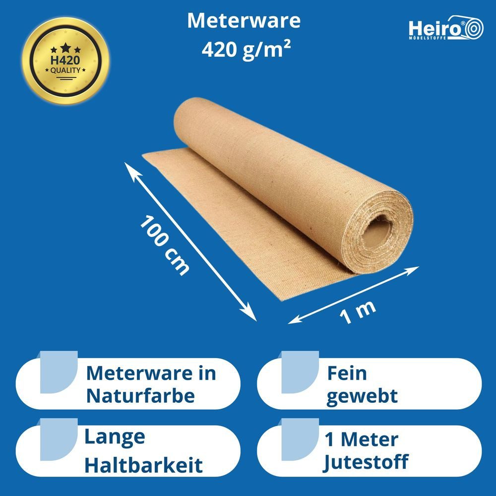 Heiro Stoff Jute Stoff Sackleinen Meterware 420g/m² / 100cm breit, Polsterstoff Meterware - Breite:100 cm – Bild 3 von 5
