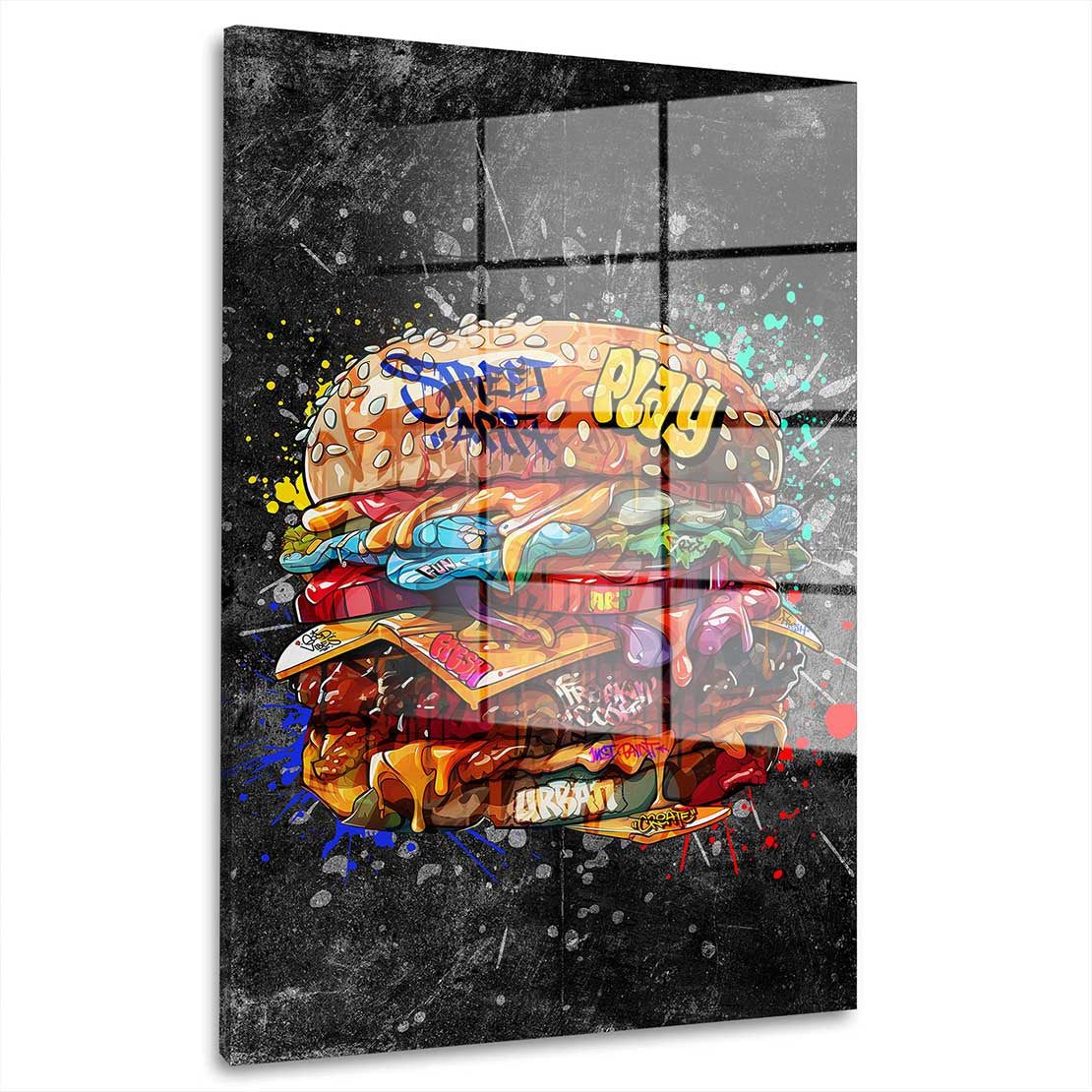 Acrylglasbild Street Art Burger Dark Acrylglas Wandbild Bild Wanddeko Wohnzimmer XL