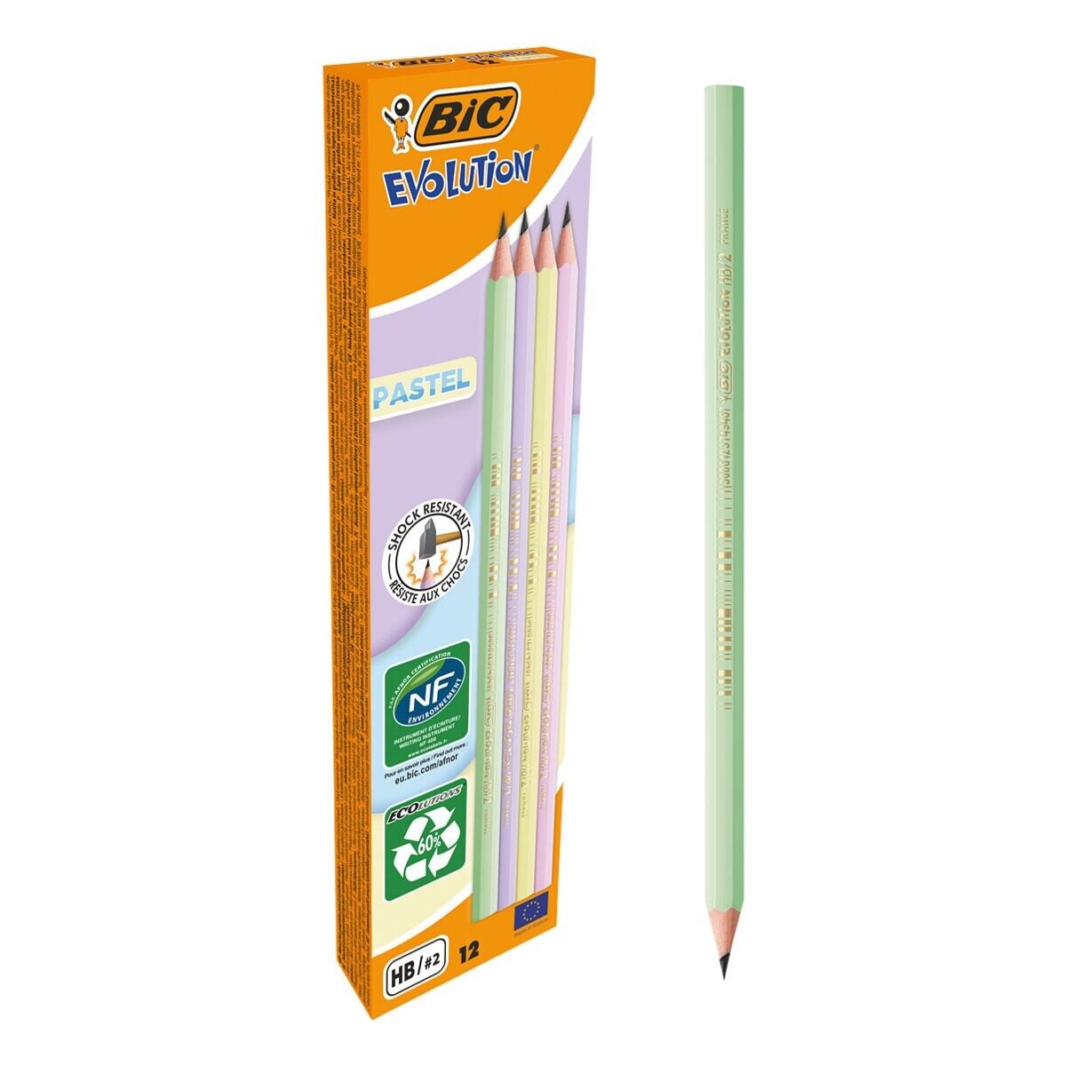 BIC Bleistift Evolution Pastel, (12-tlg), HB, ohne Radiergummi, holzfrei