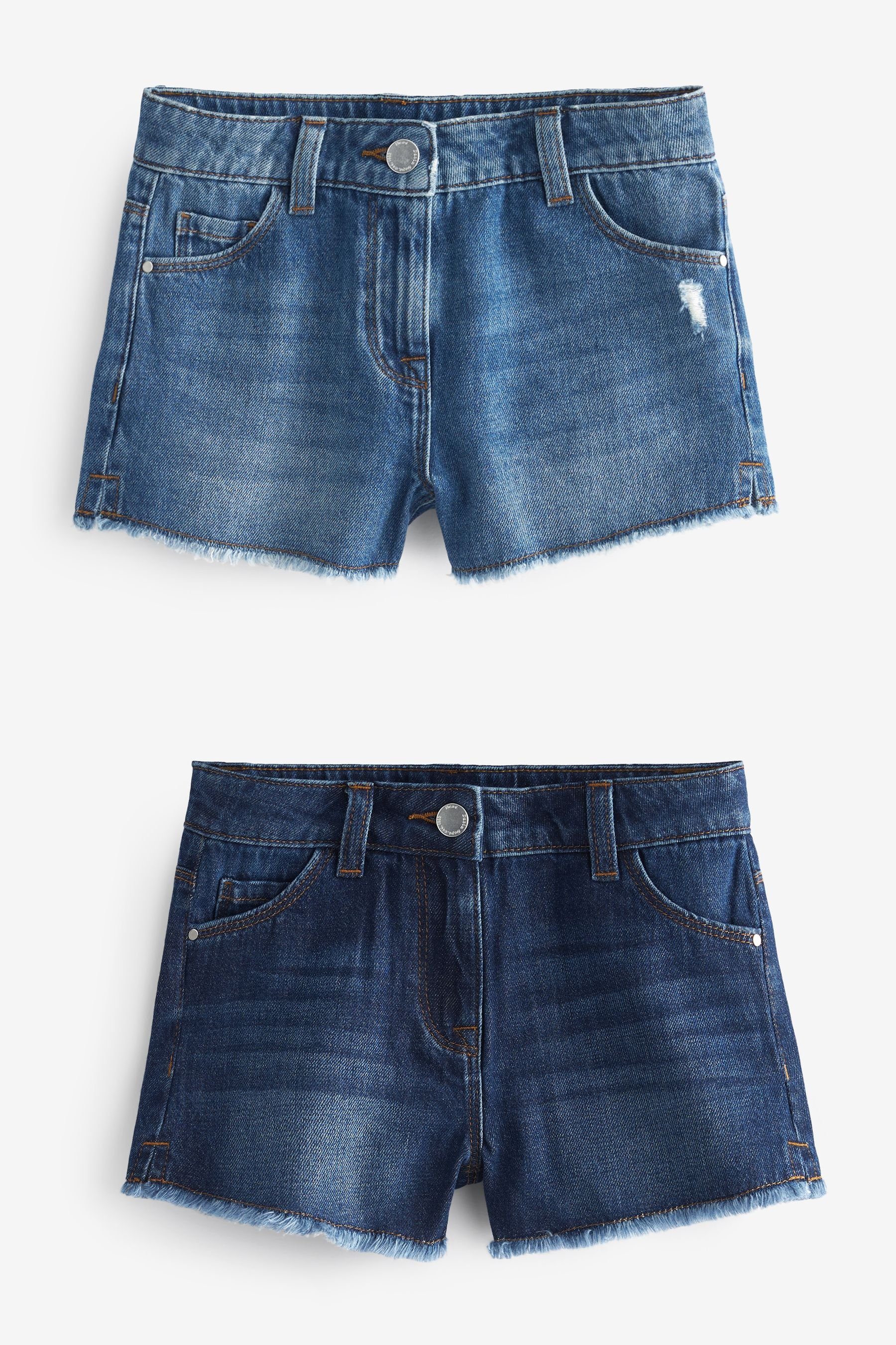 Next Shorts Shorts mit Fransensaum (2-tlg) Blue Denim 2 Pack