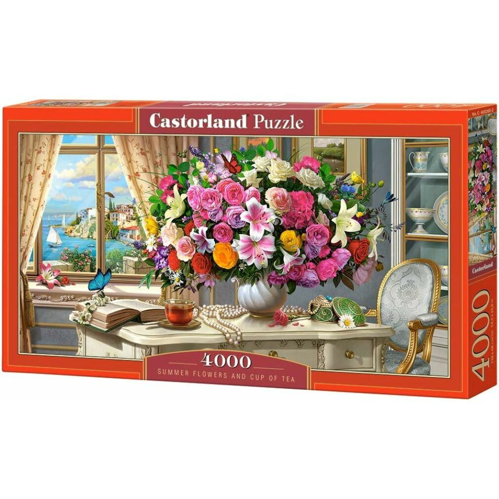 Castorland Puzzle Puzzle Sommerliches Bouquet mit einer Tasse Tee 4000 Teile, Puzzleteile