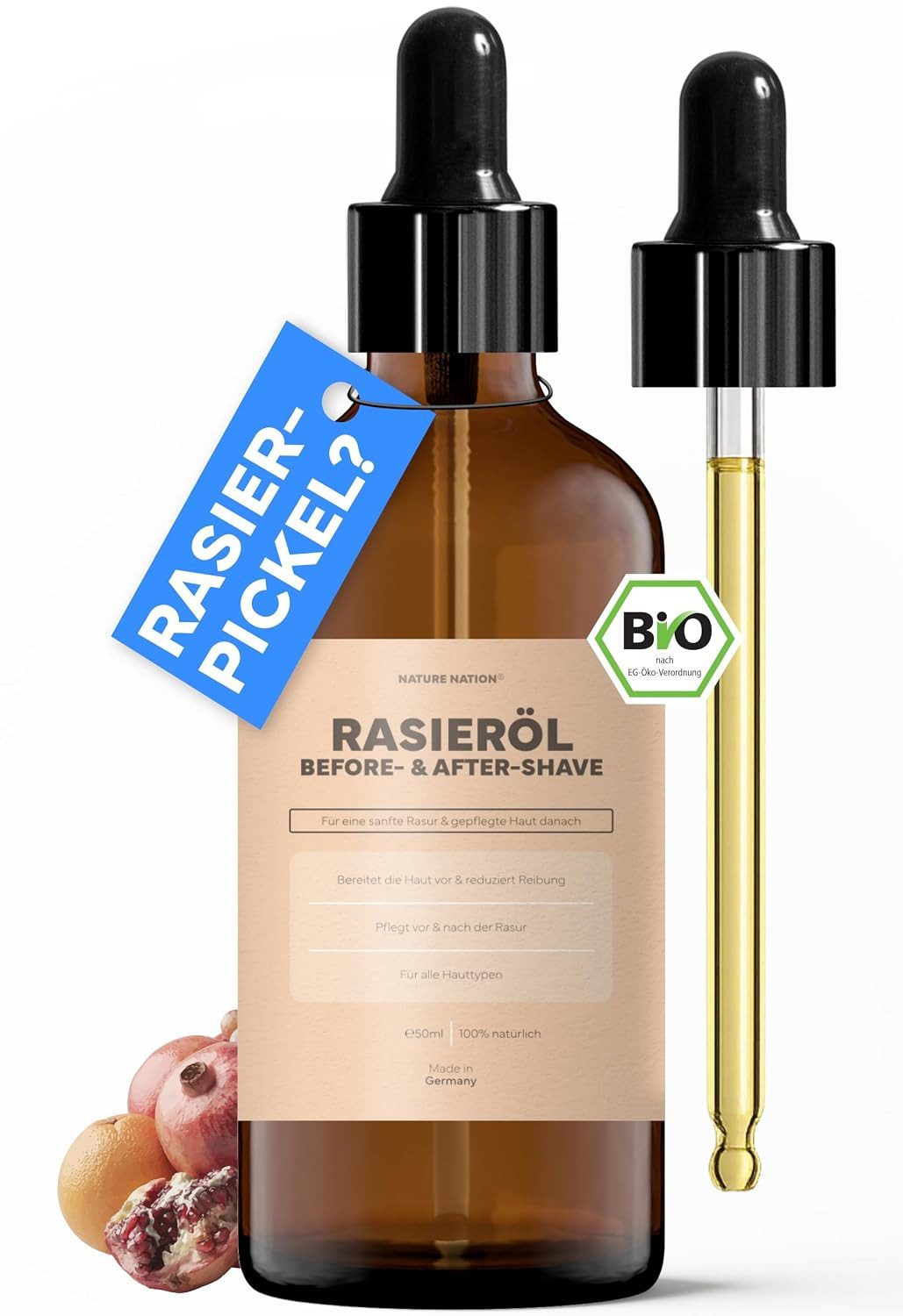 NATURE NATION Rasieröl Rasieröl: Before & After Shave Öl, Damen & Herren, Bart, Beine & Intim, 1-tlg., 100% natürliches Rasieröl für empfindliche Haut