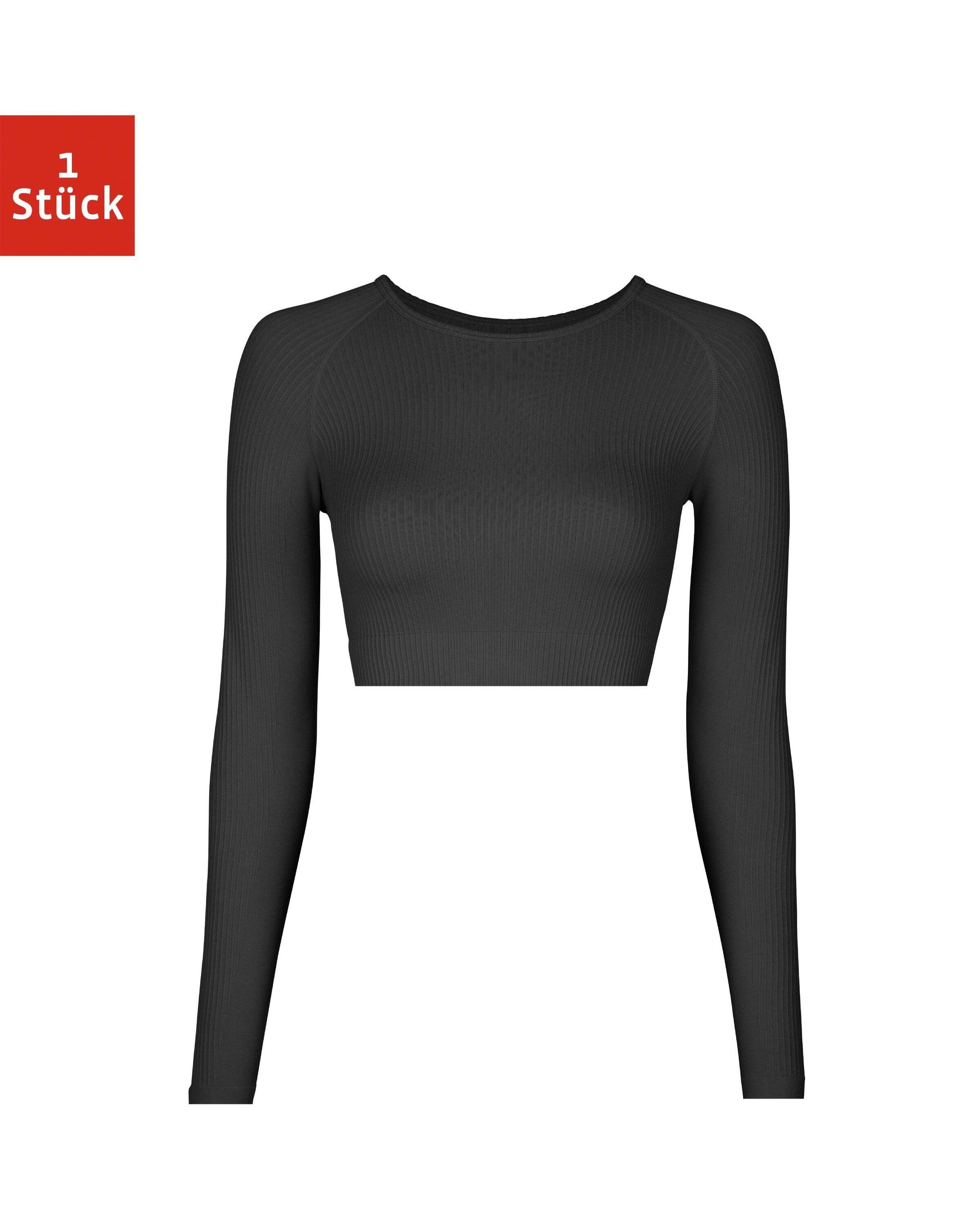 SNOCKS Longsleeve Geripptes Sportshirt langarm Damen (1-tlg) seamless und cropped mit Rippstruktur Schwarz
