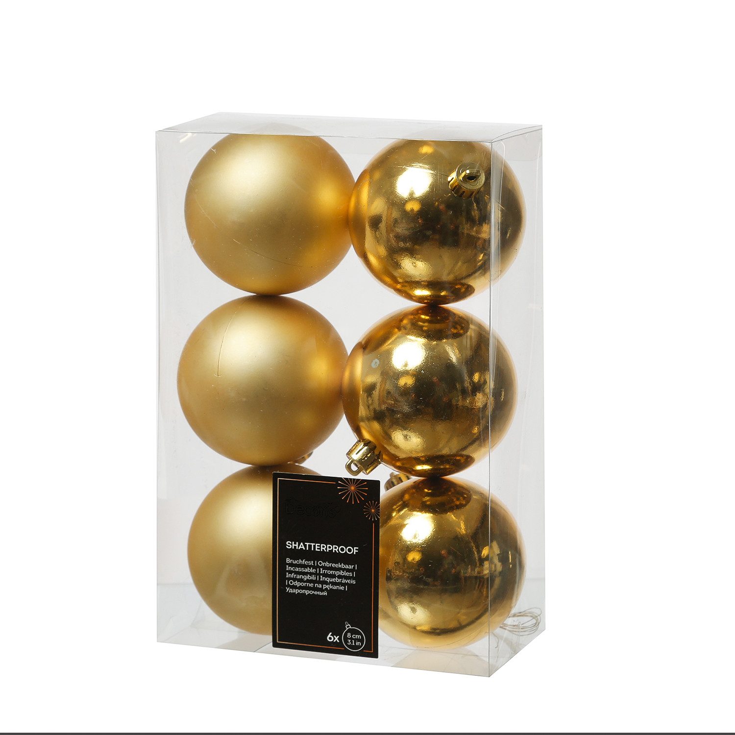 MARELIDA Weihnachtsbaumkugel Weihnachtskugeln bruchfest 8cm Christbaumkugeln glänzend matt gold 6St (6 St)