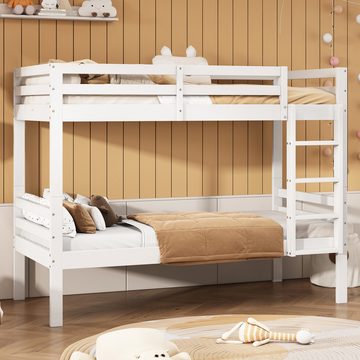 SOFTWEARY Etagenbett mit 2 Liegeflächen und Rausfallschutz (90x200 cm, umbaufähig zu 2 Einzelbetten), Kinderbett, Kiefer