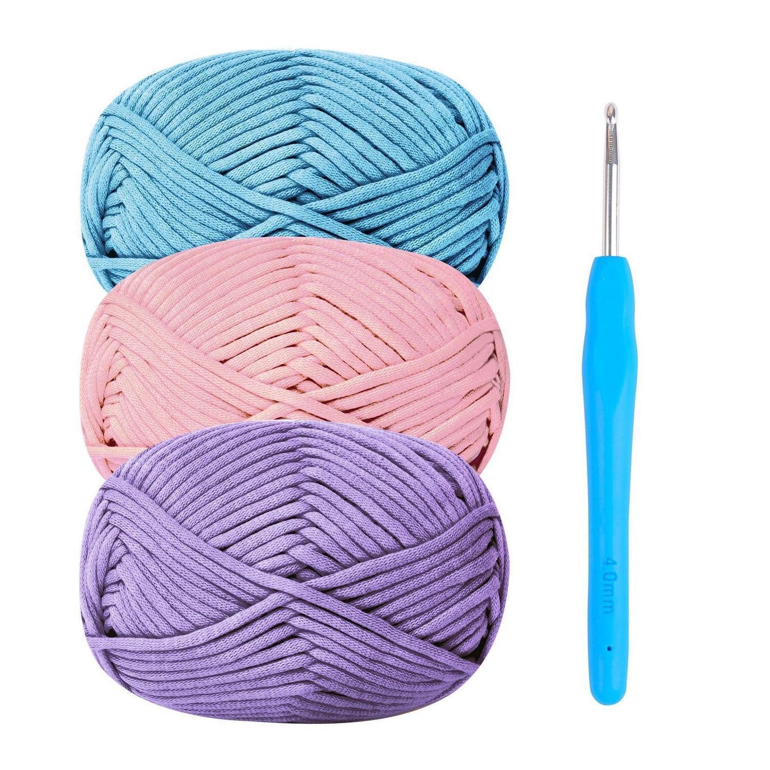 LuxusKollektion Häkelgarn Set 3x50g Baumwolle-Nylon violett-rosa-blau 4mm Nadel Häkelwolle