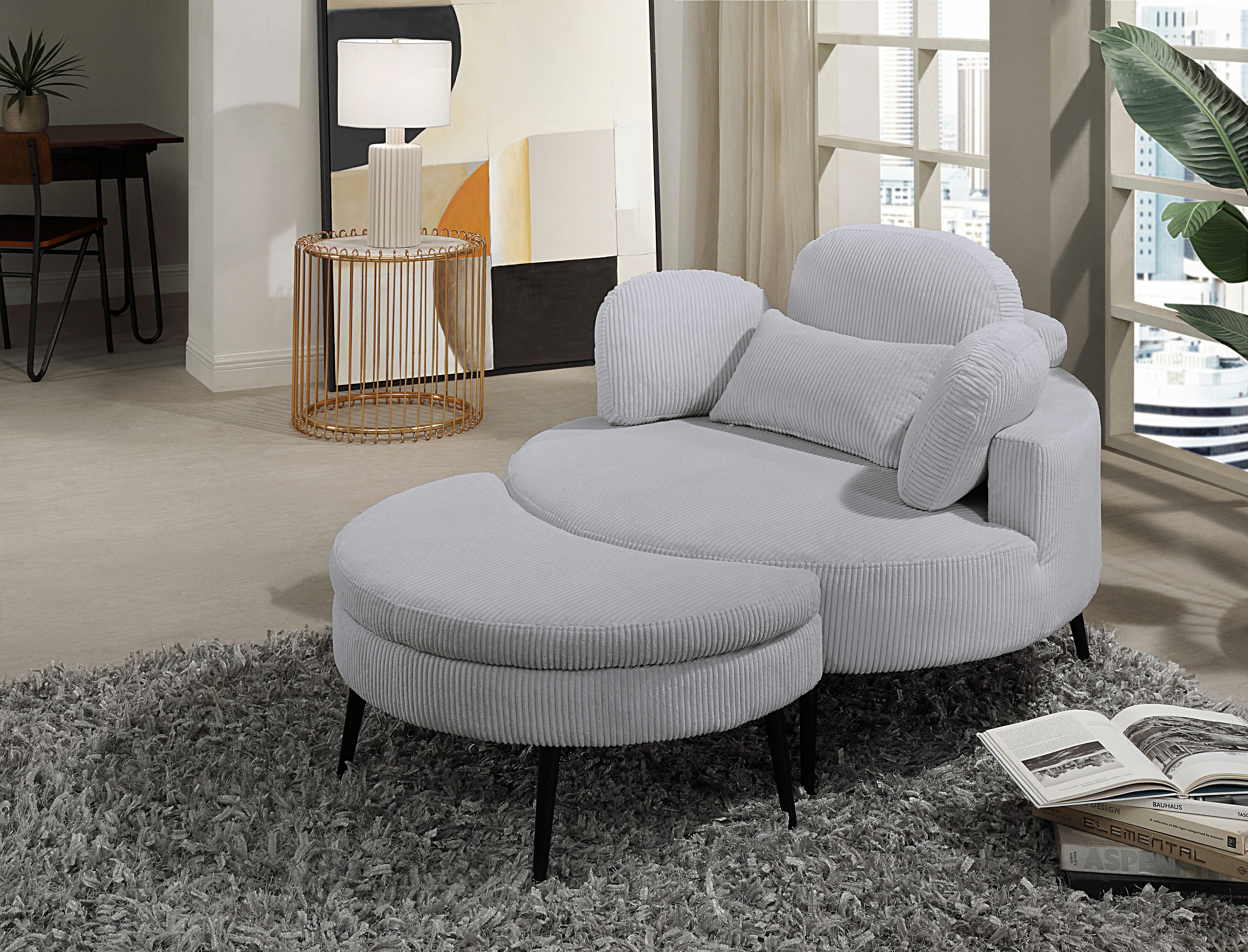 OTTO home Loveseat Riko Sessel, B: 110 cm, Sitzhöhe: 44 cm, XXL- Sessel, mit Stauraumhocker, Rückenstütze & 4 Zierkissen